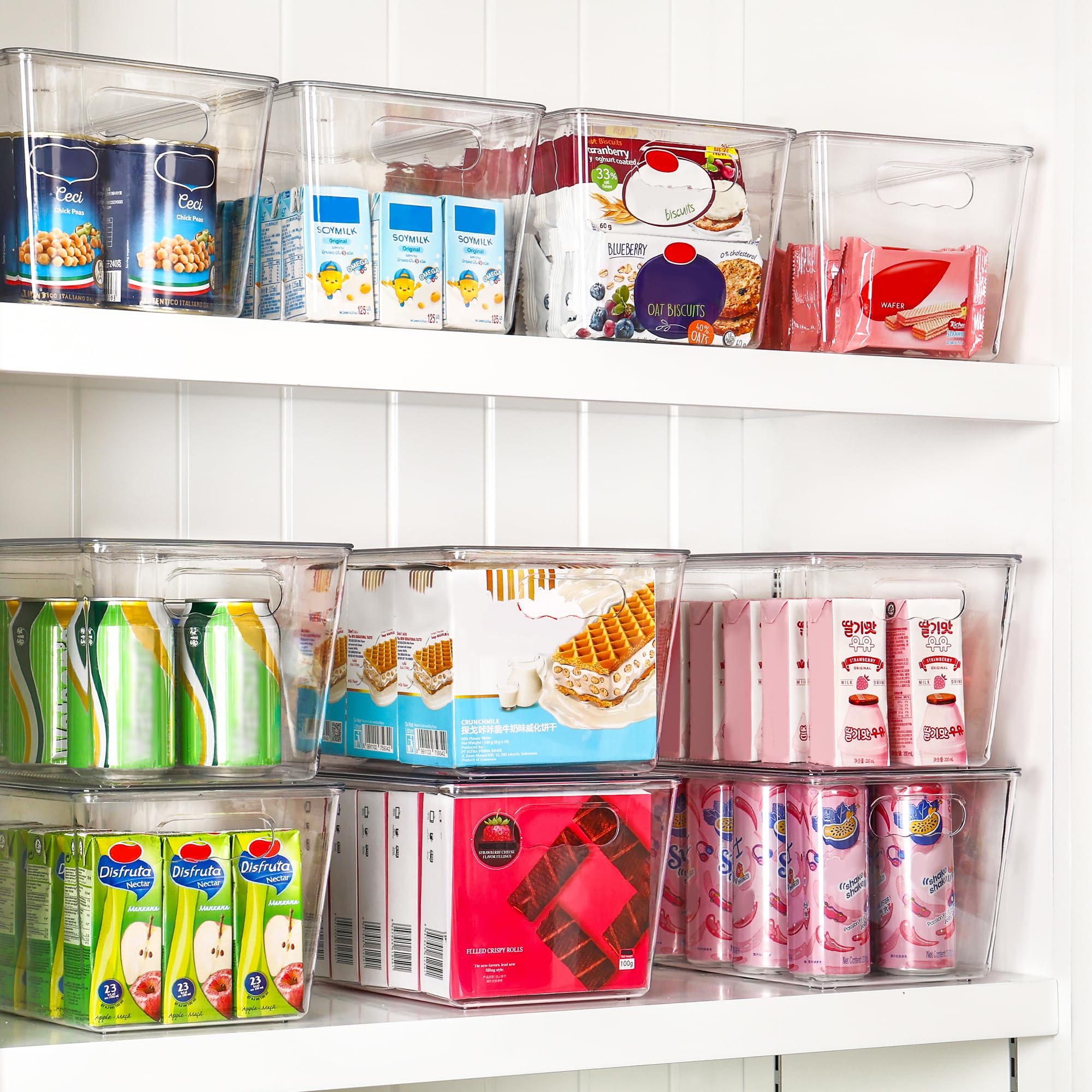 Vtopmart bins arranged in pantry to improve visibility and order