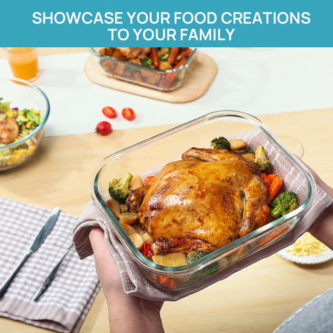 Vtopmart glass container in oven with lasagna shows oven-safe baking capability