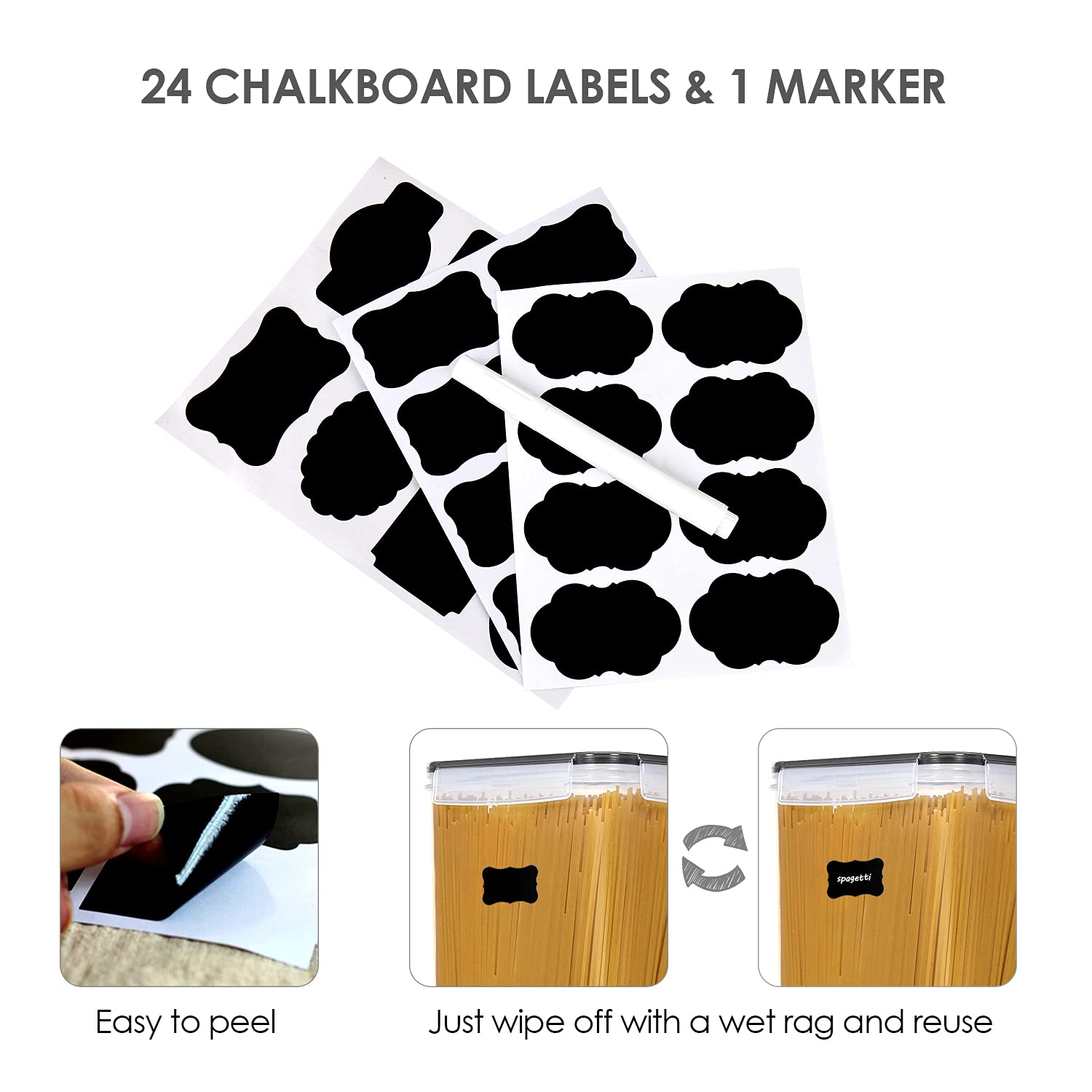 Vtopmart reusable labels and lids arranged to show quick content identification