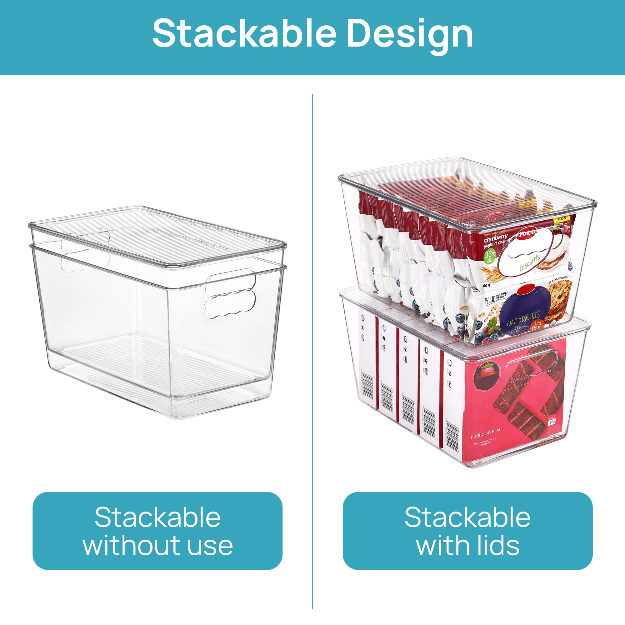 Vtopmart lids stacked to show secure stacking and space saving