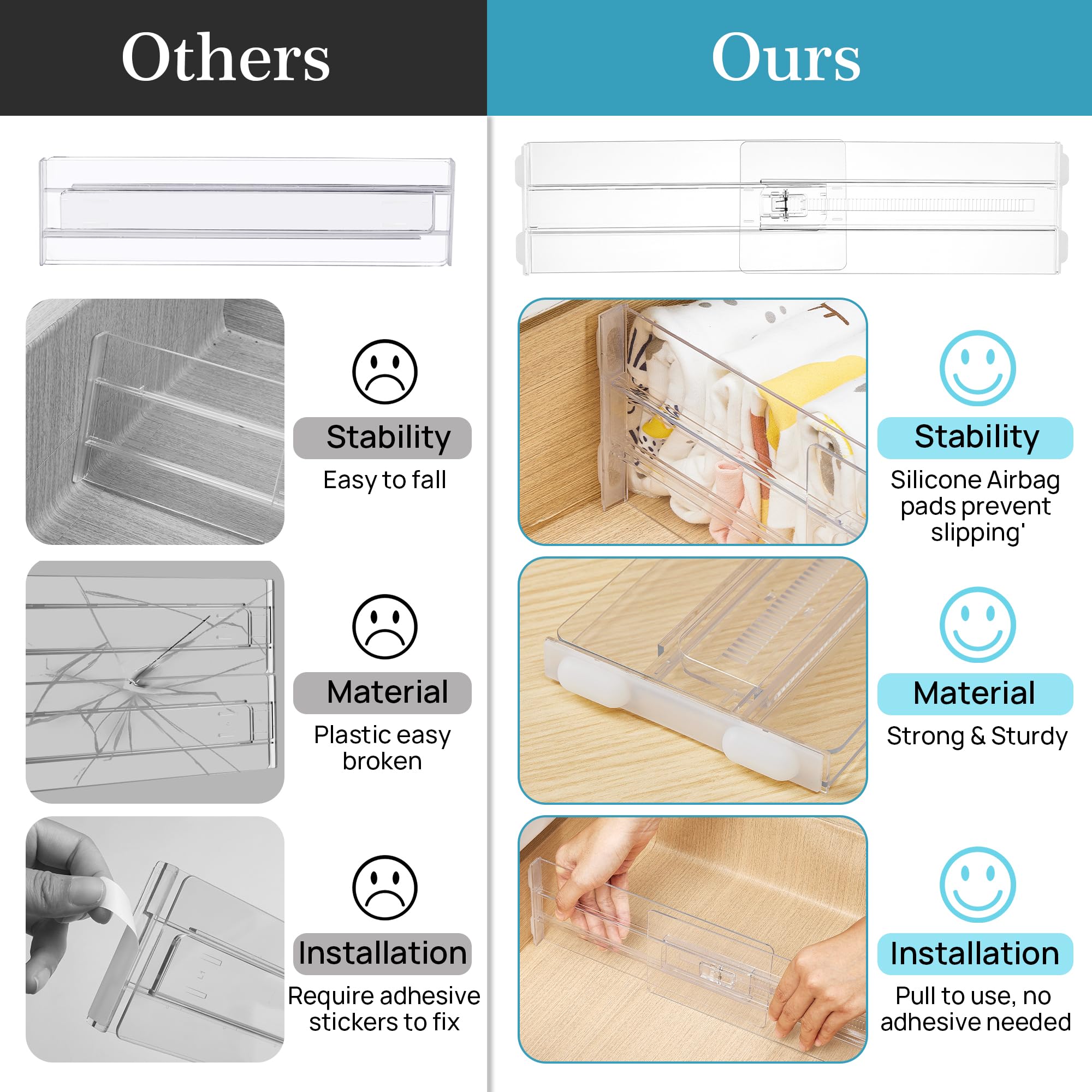 Vtopmart dividers used in bedroom drawer showing organized everyday wardrobe access