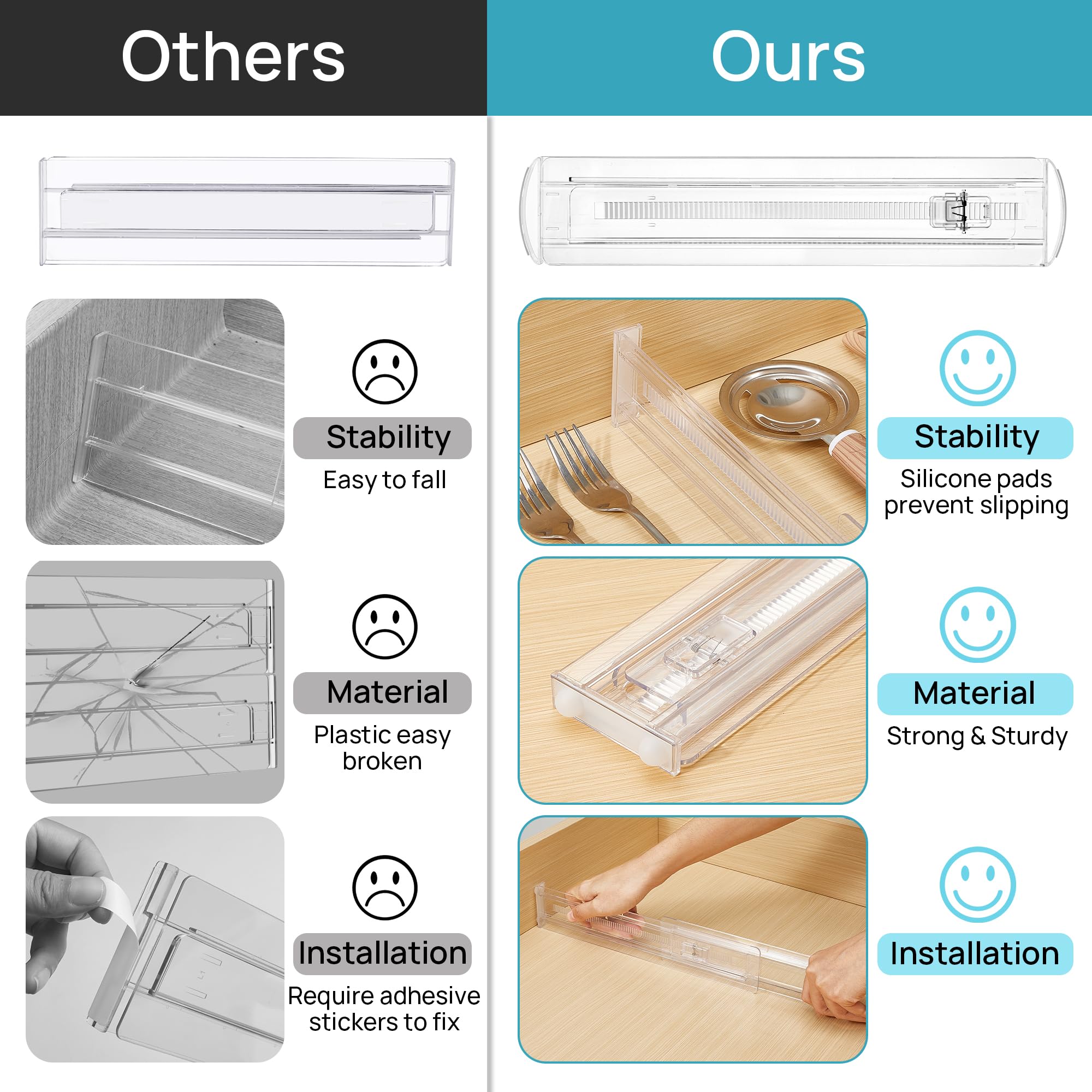 Vtopmart overhead kitchen drawer scene showing tidy utensils and visibility