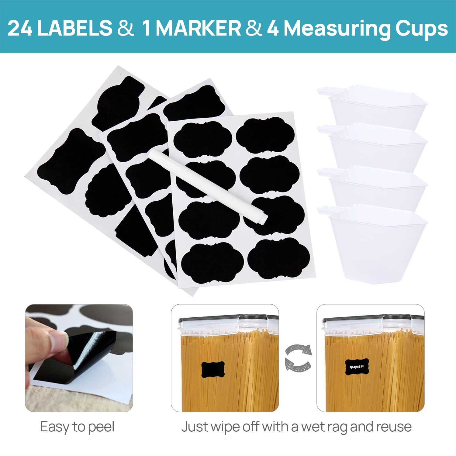 Vtopmart measuring cups and 24 labels included for quick portion control