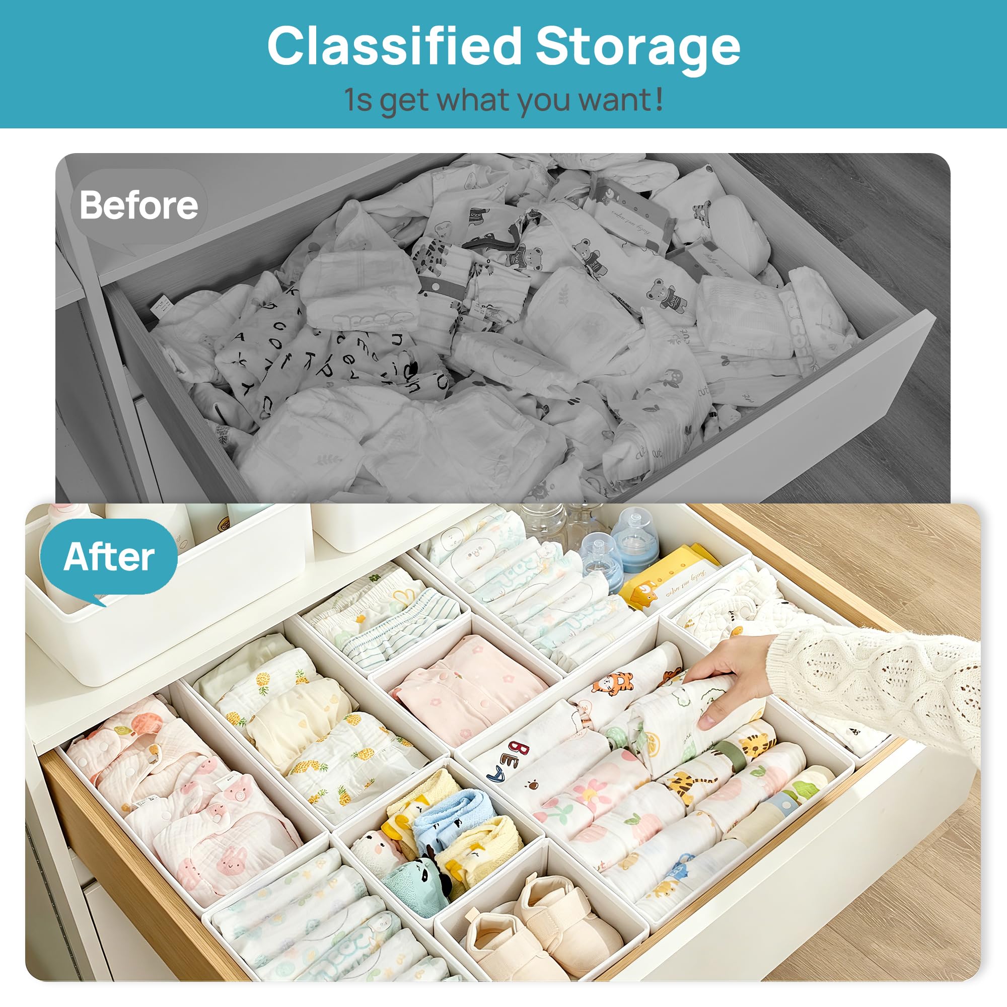 Vtopmart view inside rectangle bin showing roomy storage and easy access to clothes
