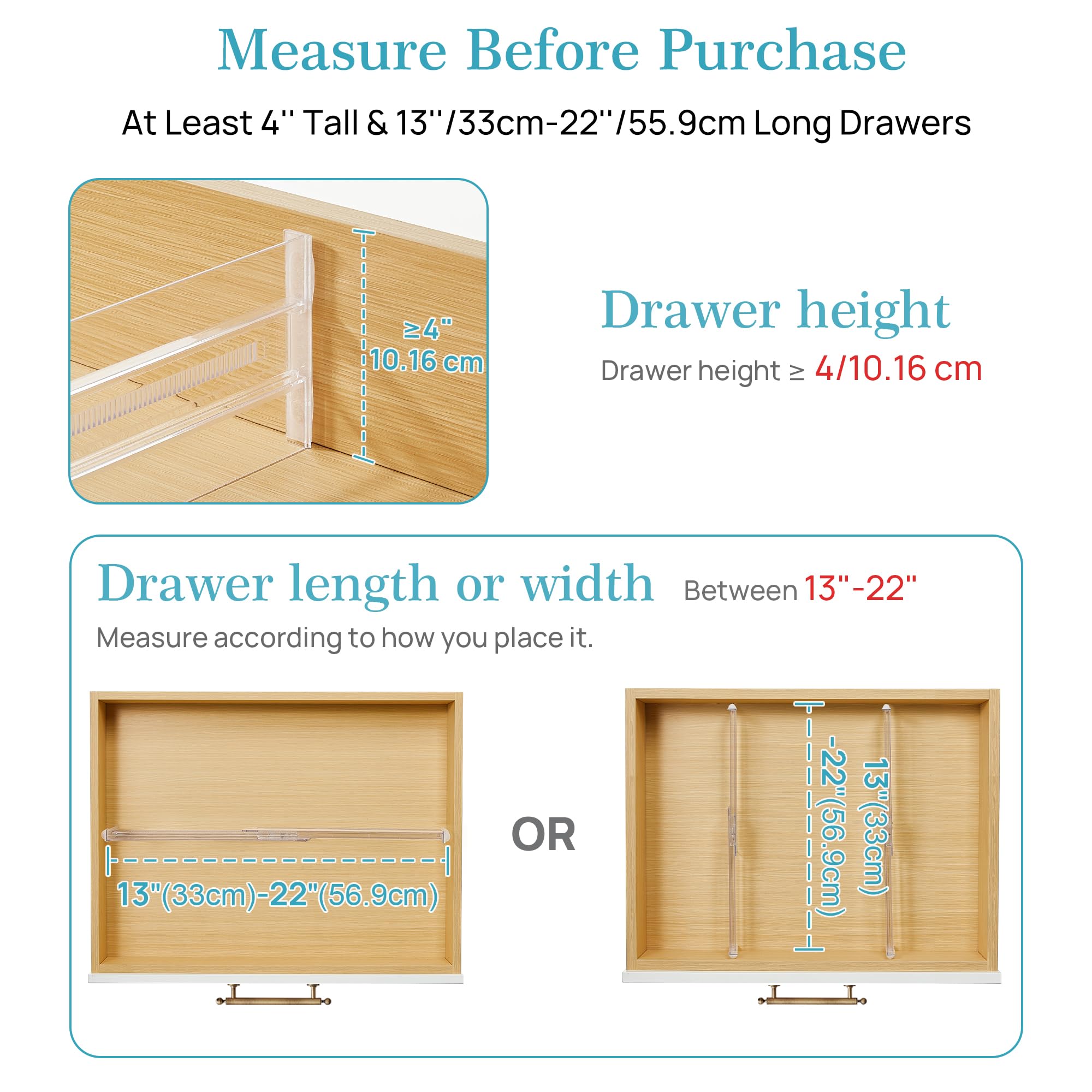 Vtopmart divider extended to show adjustable 13-22 inch length for fit flexibility
