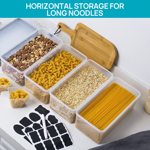 Vtopmart canister next to bundled spaghetti showing 3.2L capacity benefit