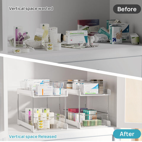 Vtopmart organizer with bottles for scale illustrating compact footprint