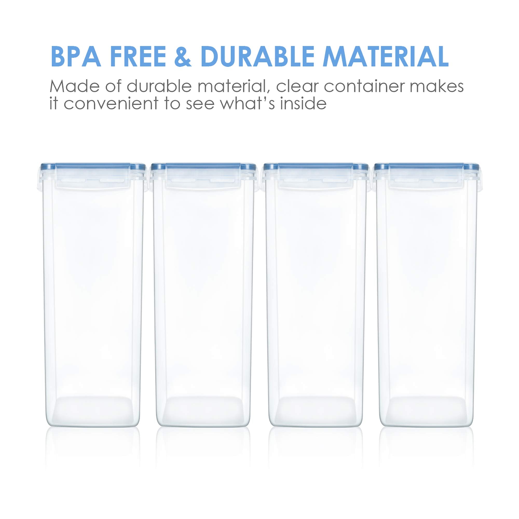 Vtopmart tall container holding spaghetti to show fit and space-saving vertical storage