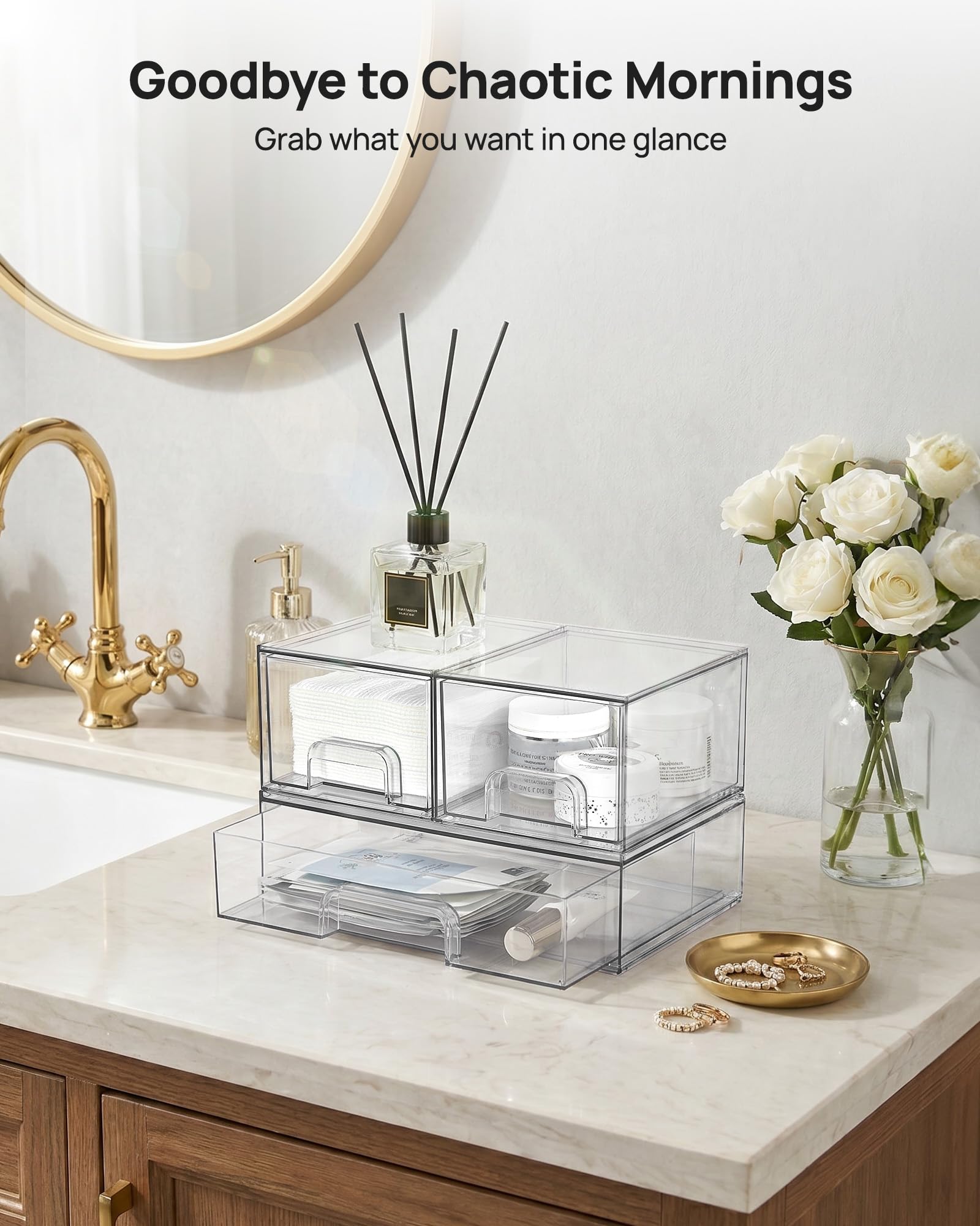 Vtopmart side profile of stacked drawers showing secure interlock benefit