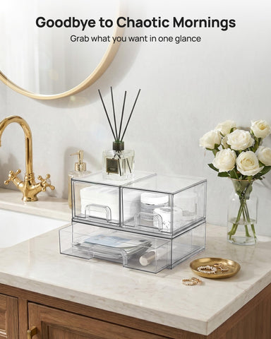 Vtopmart side profile of stacked drawers showing secure interlock benefit