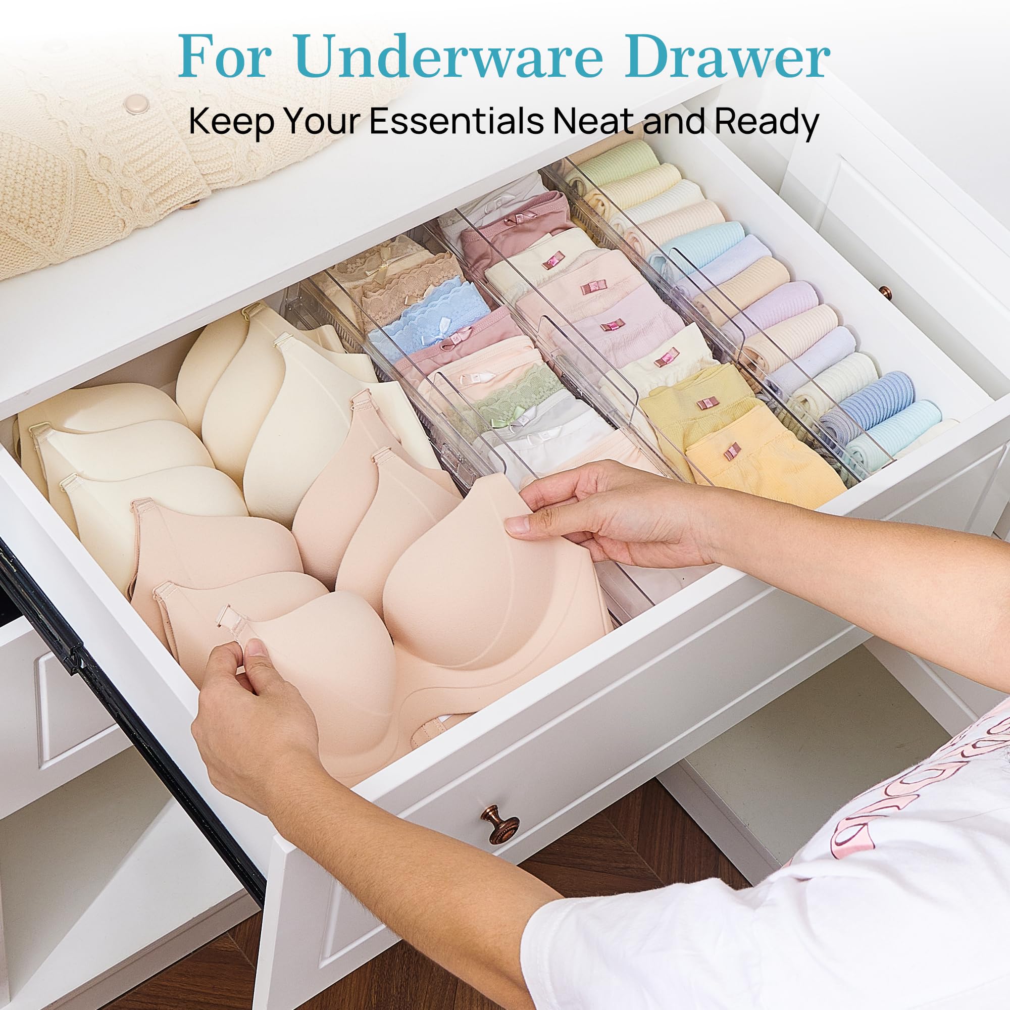 Vtopmart dividers creating neat compartments for socks and underwear for tidy storage