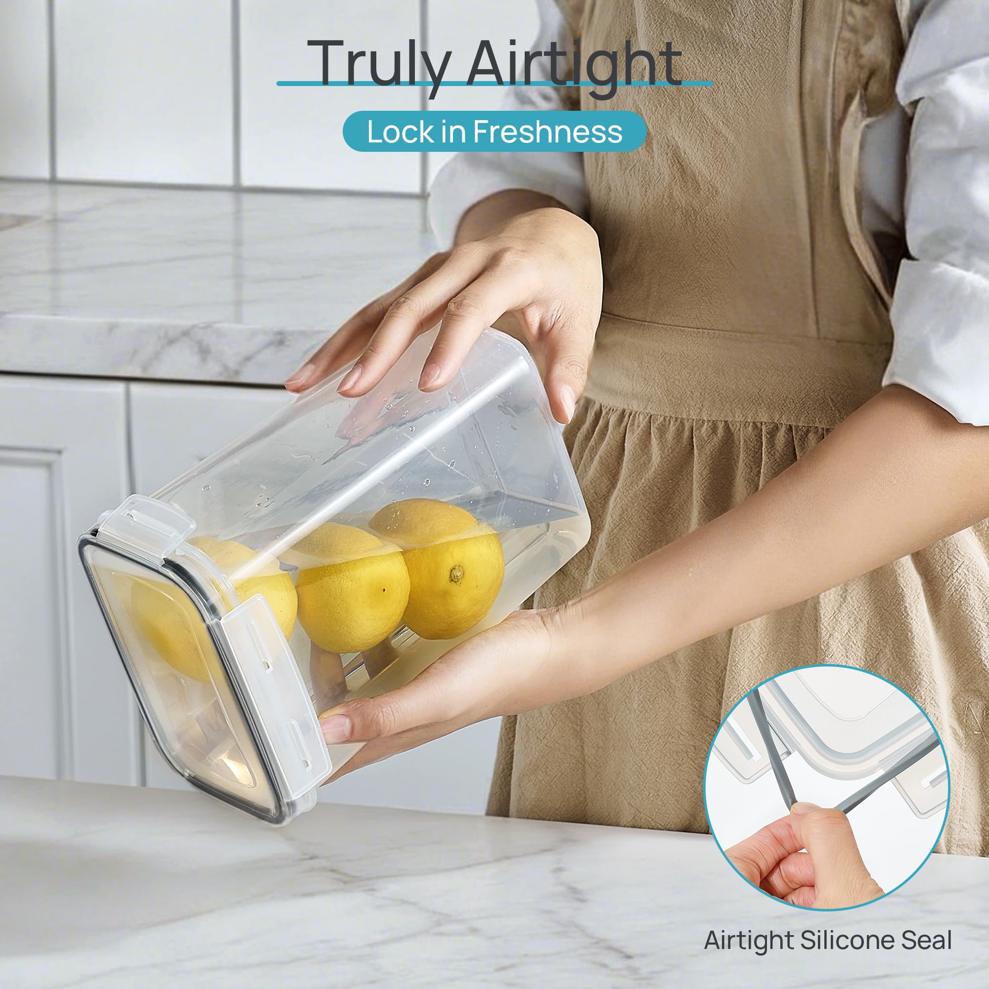 Vtopmart tall container holding spaghetti to illustrate capacity for long pasta and easy access