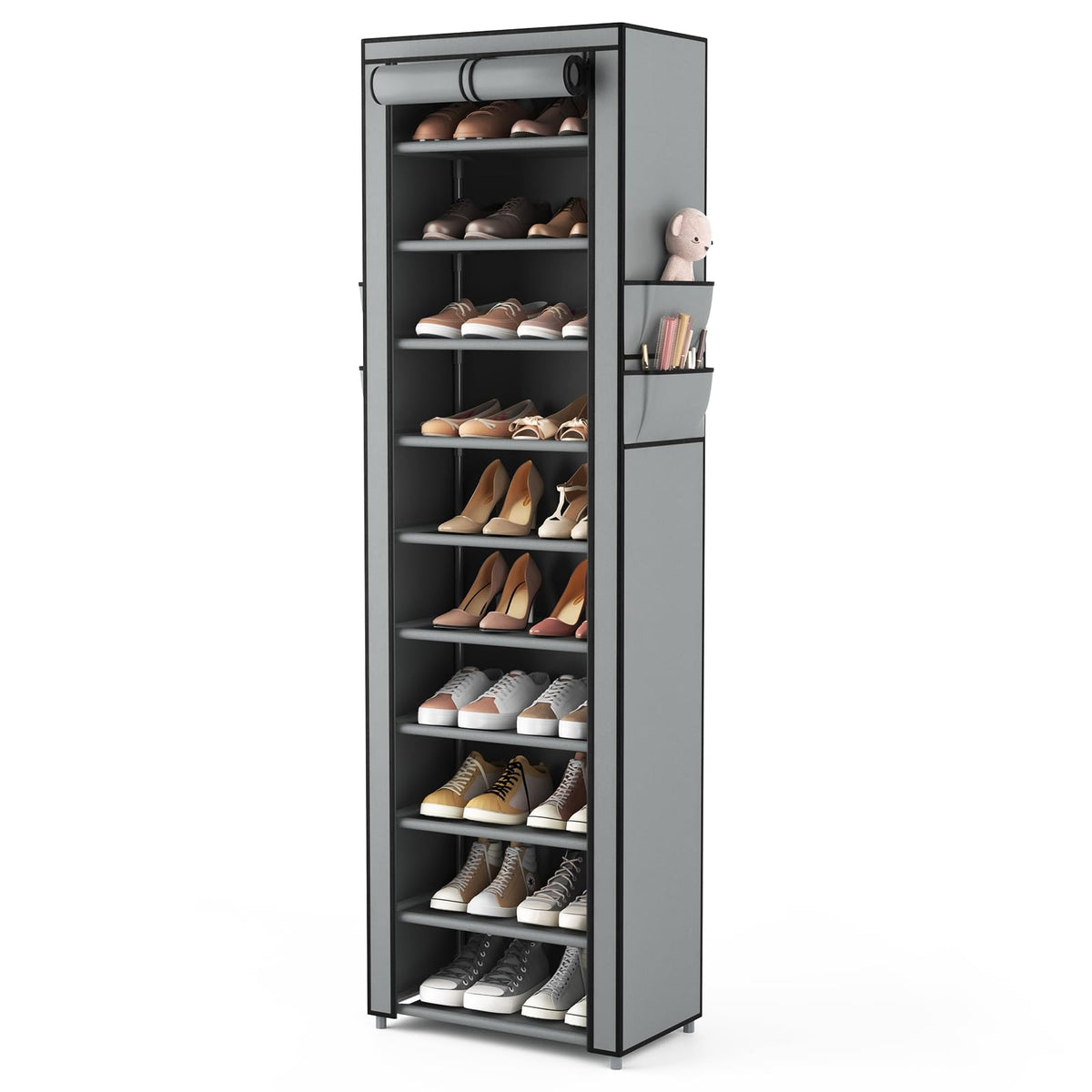 VTRIN front view assembled shoe rack showing slim footprint and capacity