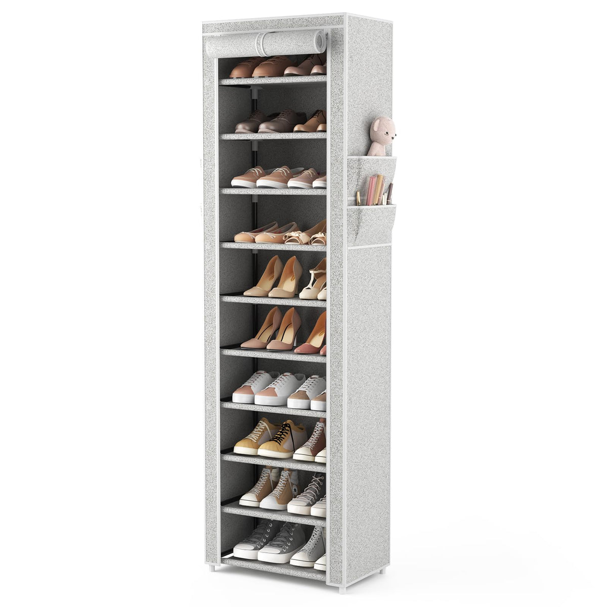 VTRIN front view of tall shoe rack showing compact vertical storage for many pairs