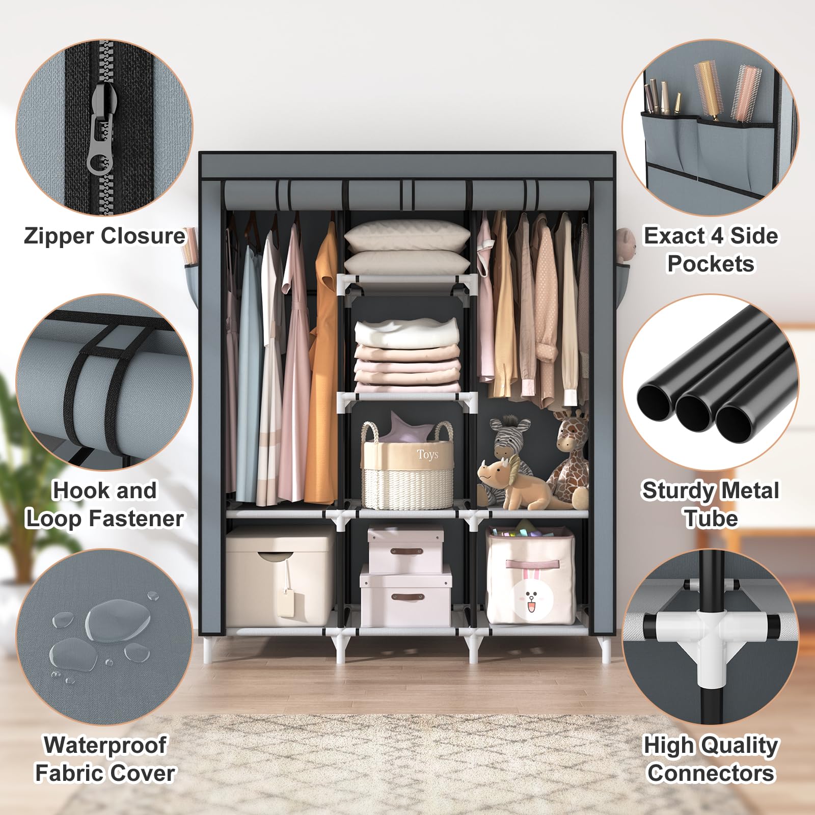 VTRIN hanging rod loaded with jackets showing wrinkle prevention and high-capacity benefit