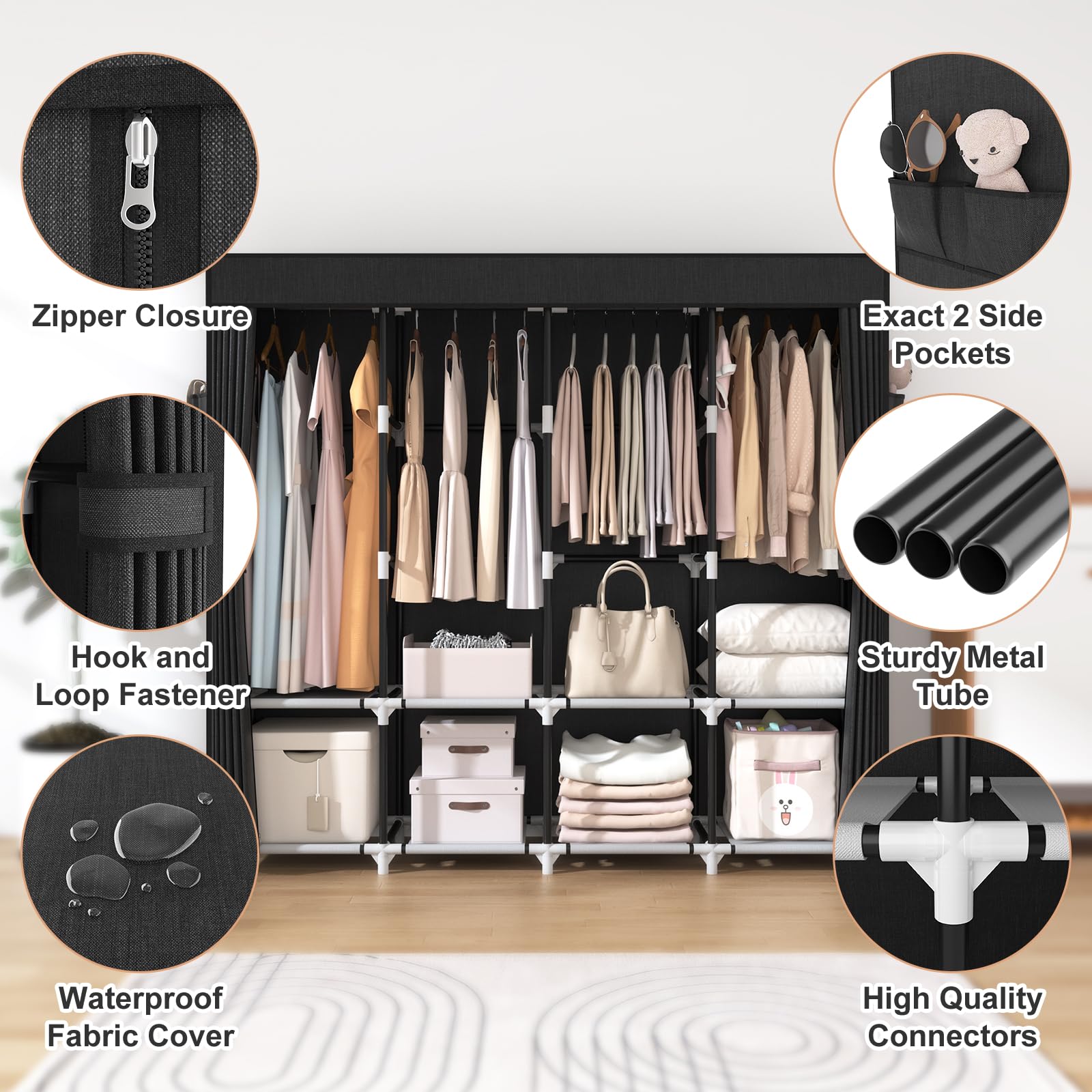 VTRIN hanging rod loaded with garments demonstrating strong support for coats and dresses