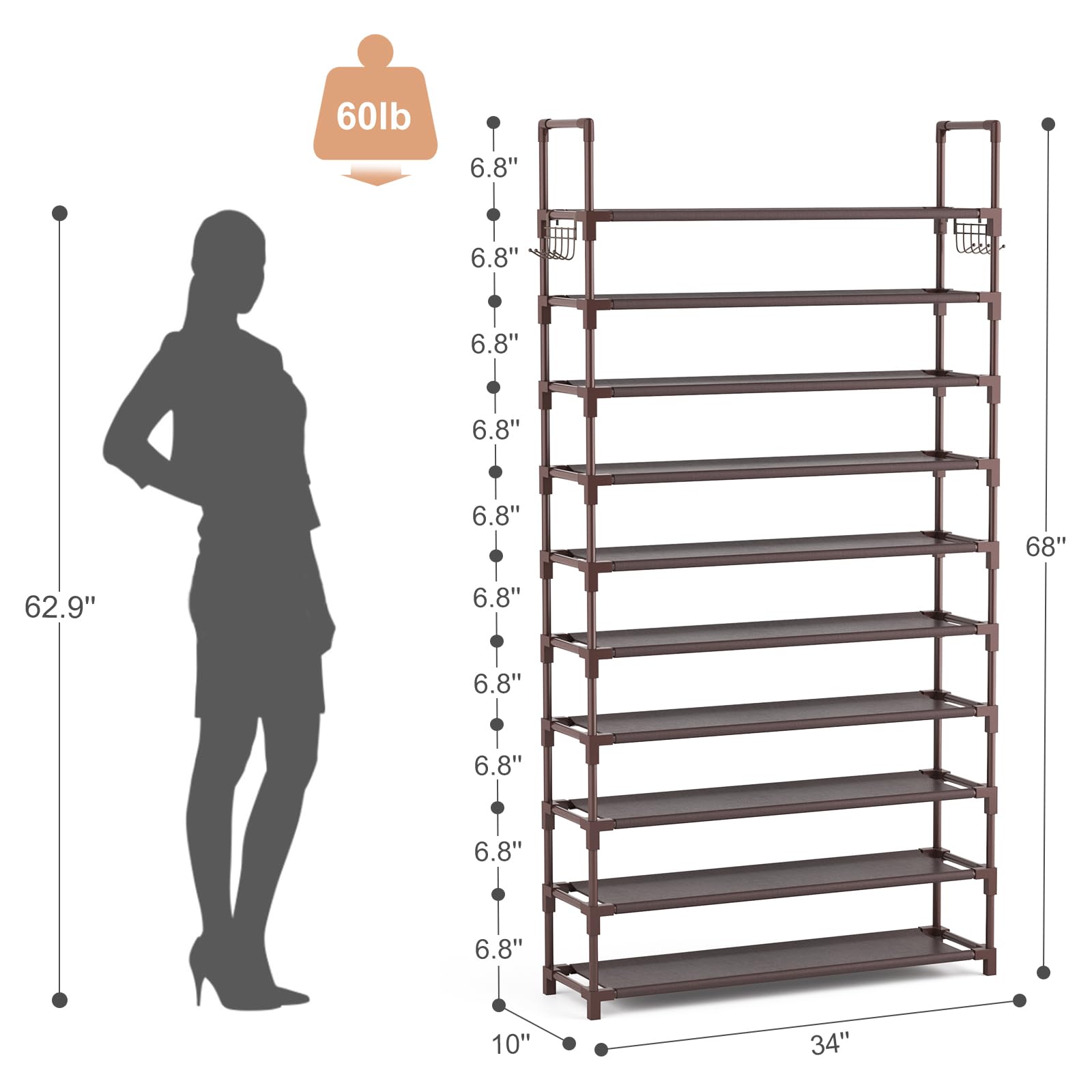 VTRIN hook and top rail detail displays convenient hanging and anti-fall security