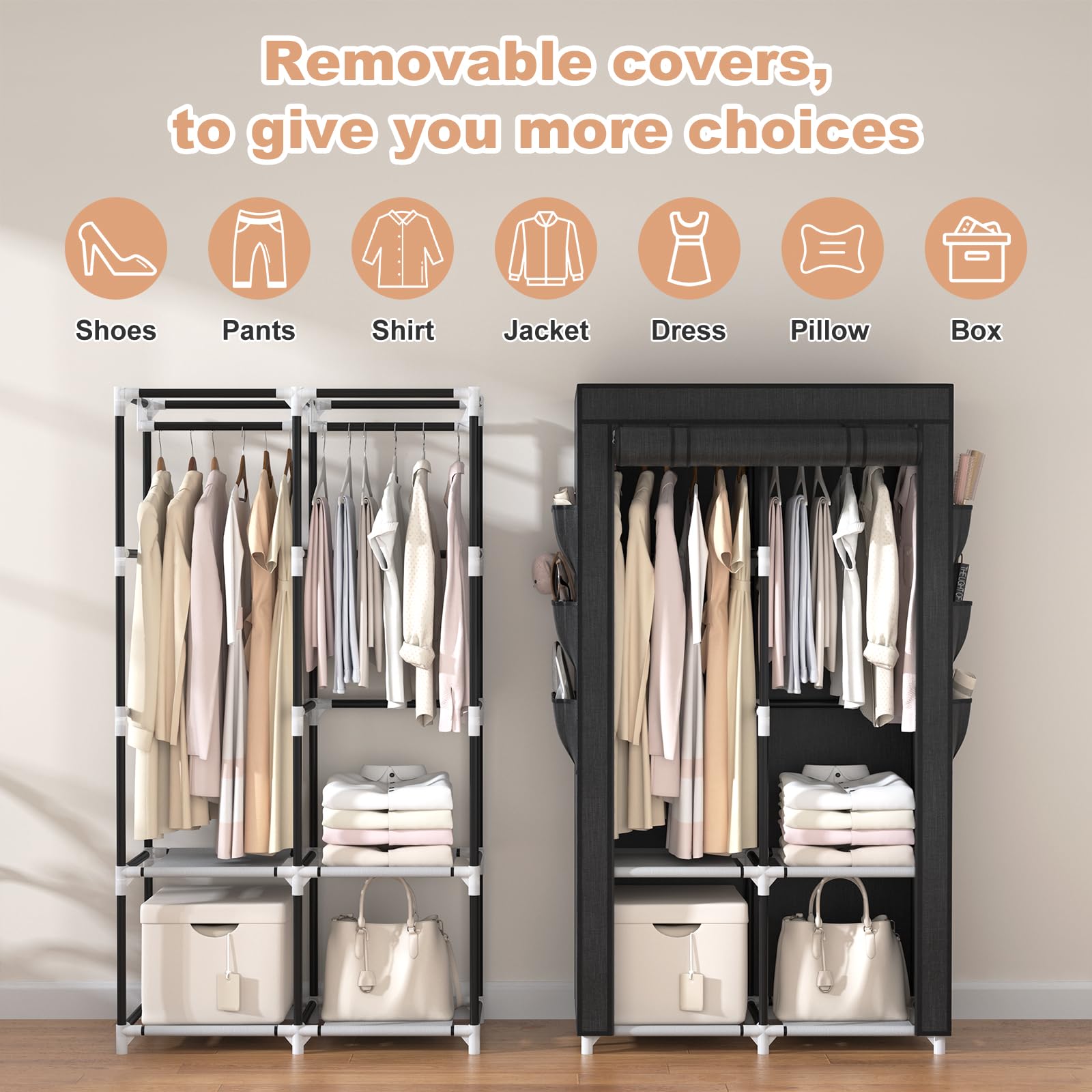 VTRIN shelf close-up with folded clothes showing efficient folded storage