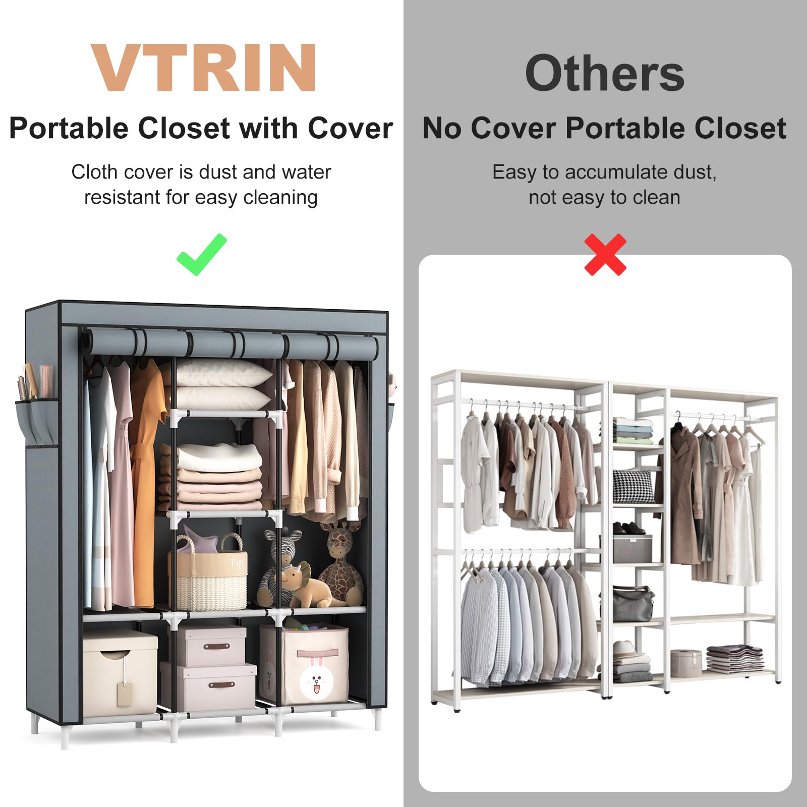 VTRIN fabric cover side pockets with accessories showing extra storage and tidy benefit