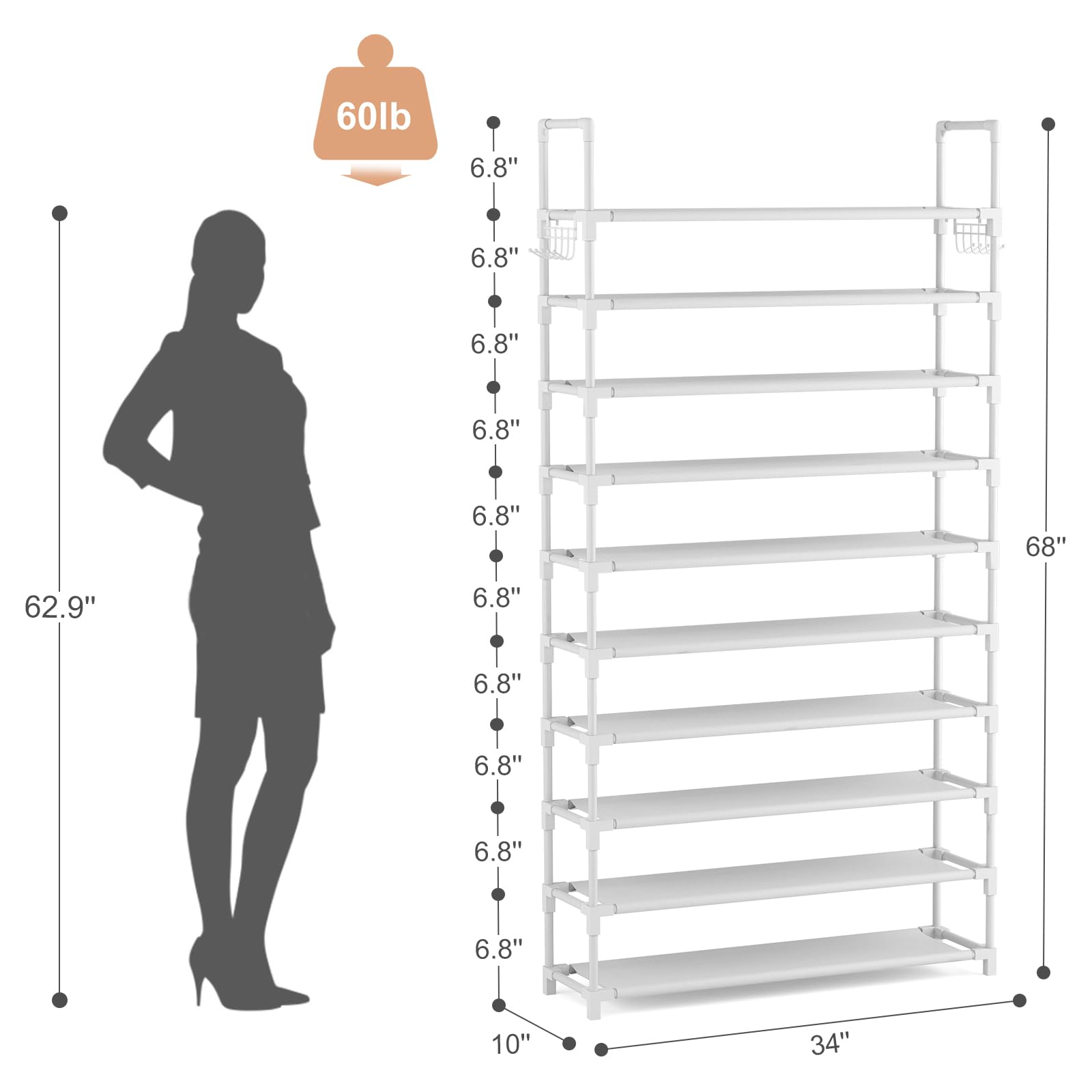 VTRIN top shelf with anti-fall rail and hooks keeping items secure