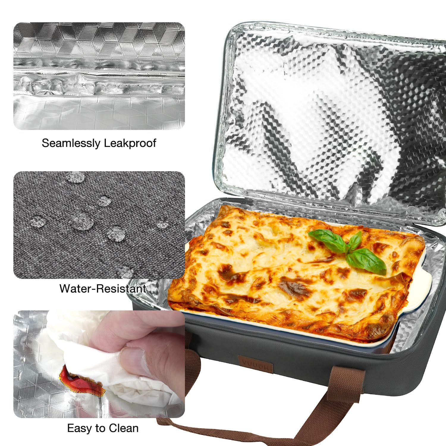 Vuudh bottom compartment with casserole pan demonstrating secure, separated storage