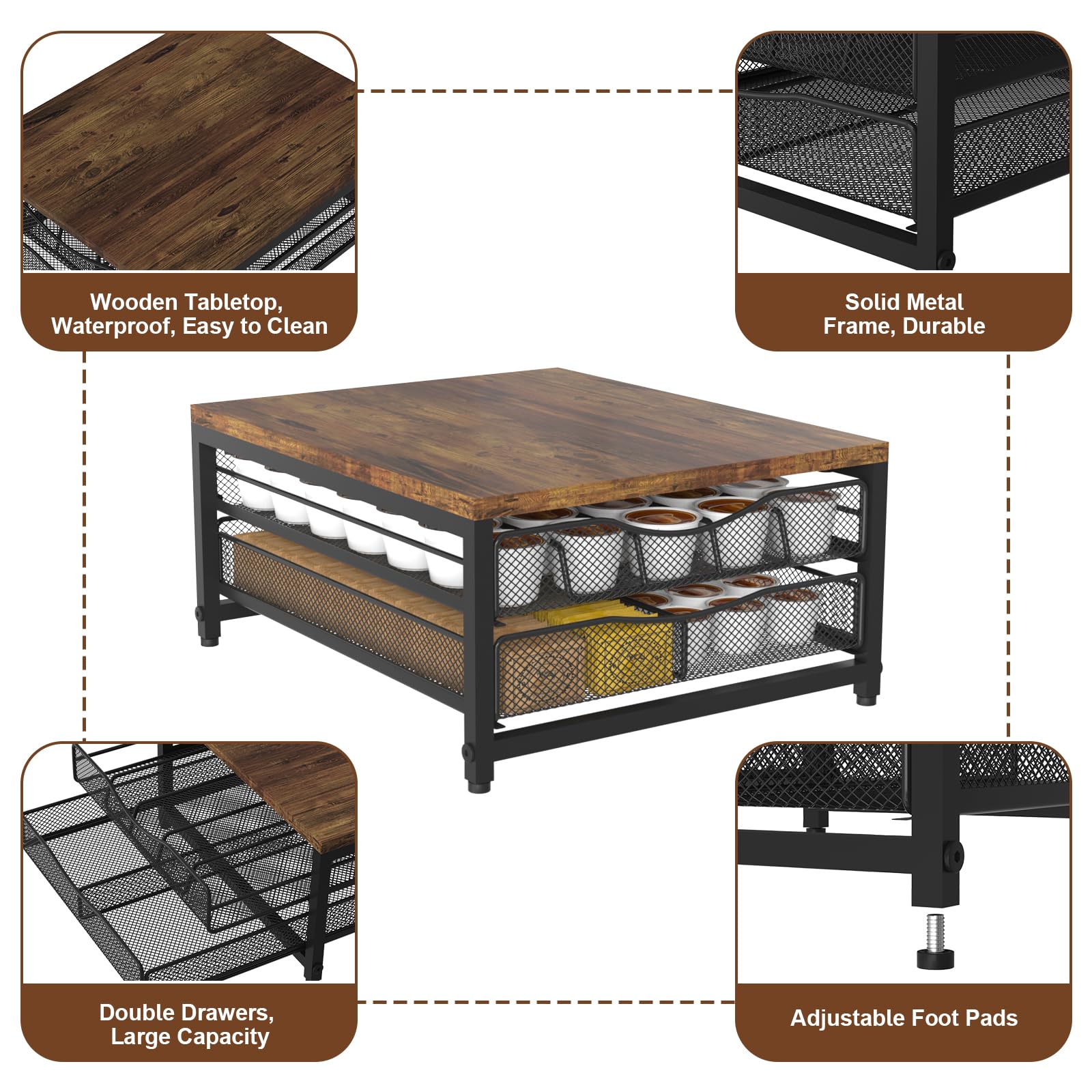 VyGrow adjustable feet detail ensuring level stability on counters