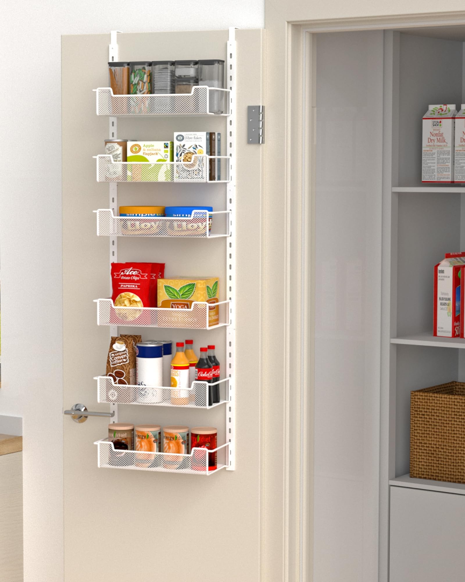 VyGrow front view of six-tier organizer showing neat pantry storage and space saving