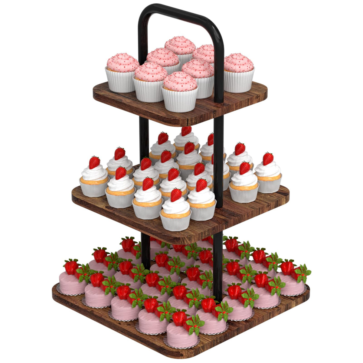 VyGrow front view of three-tier stand showing elegant presentation and stability