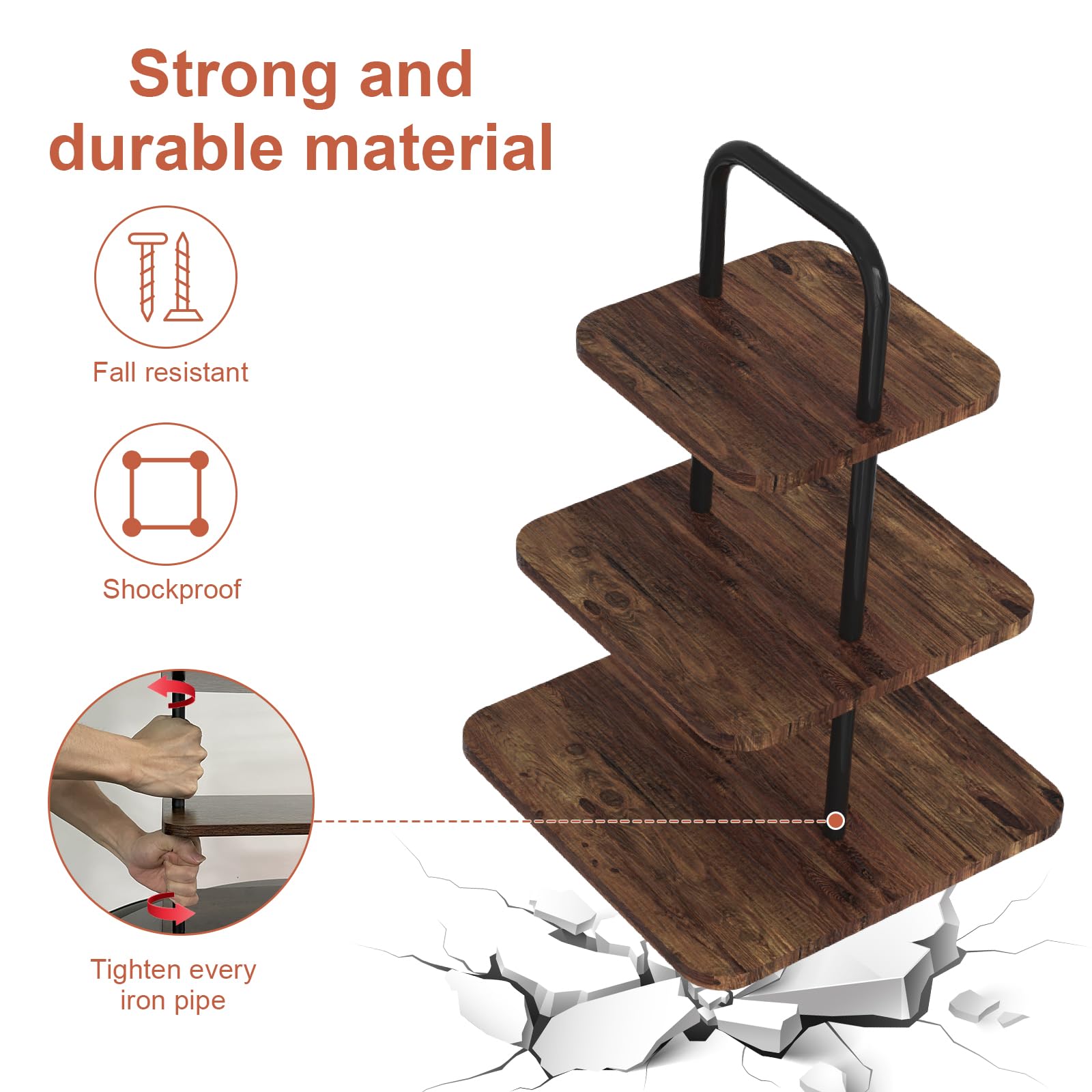 VyGrow wood grain shelf detail showing warm brown finish and durable surface