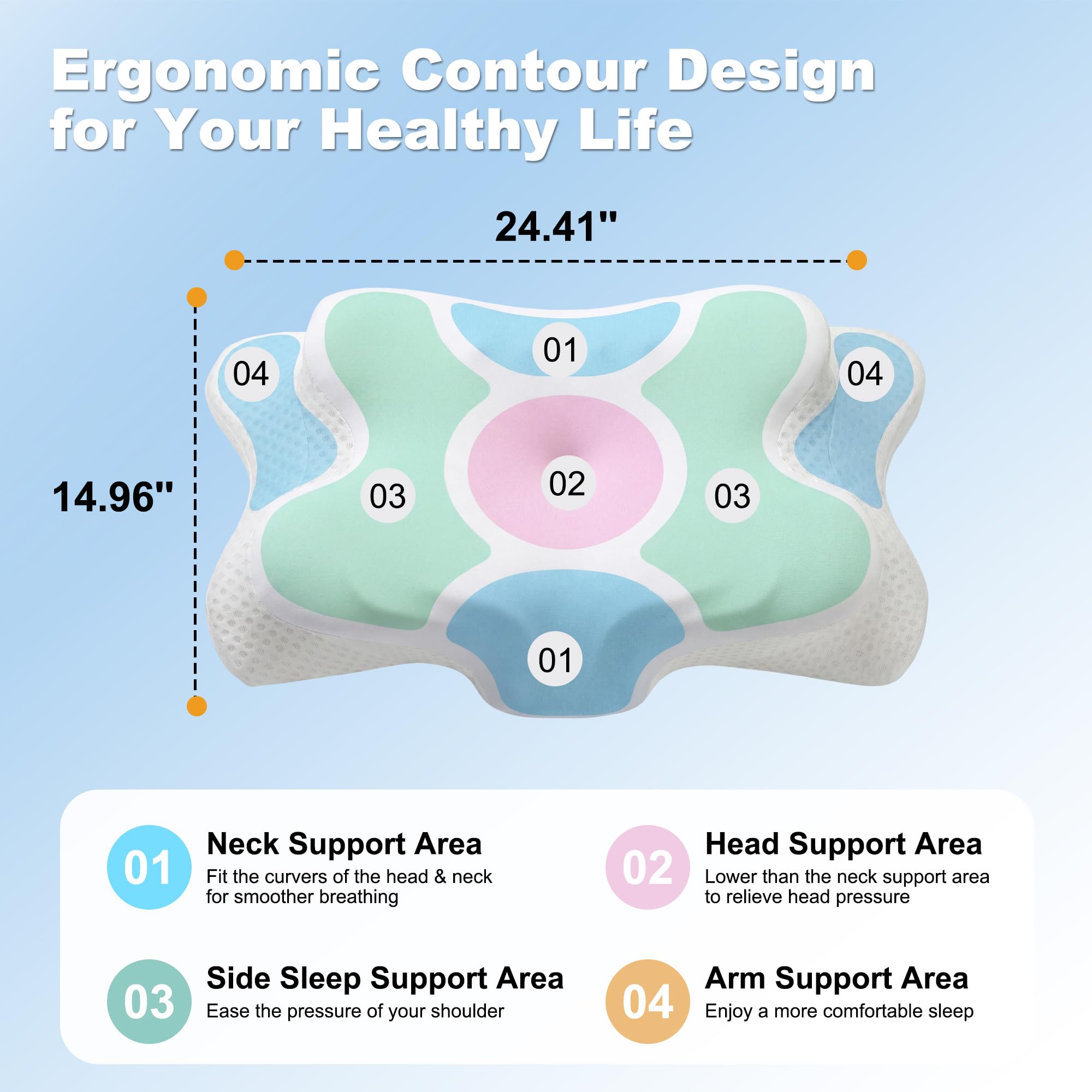 VYLEE view of both pillow heights illustrating adjustable dual-height support