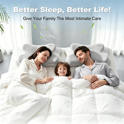 VYLEE pillow styled on bed in bedroom setting showing everyday comfort appeal