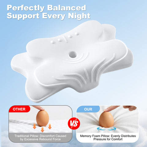 VYLEE pillow next to hand for size comparison showing compact supportive profile