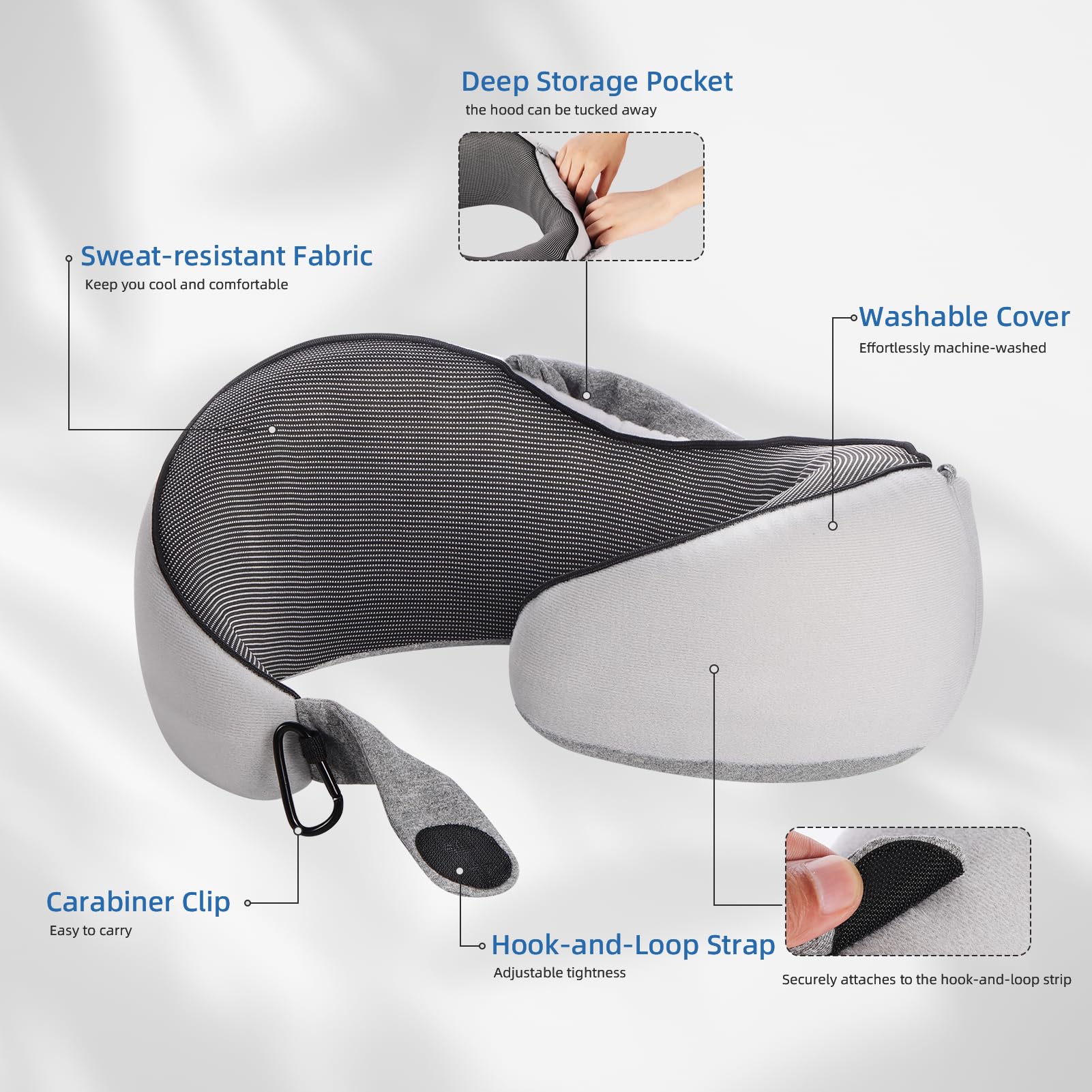 Vzpeun rolled pillow with carabiner for compact, hands-free travel carry