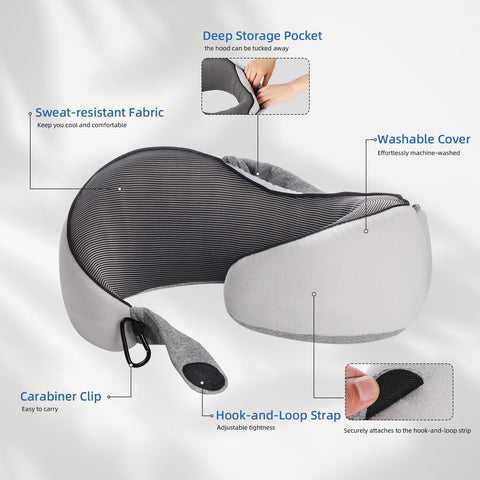 Vzpeun rolled pillow with carabiner for compact, hands-free travel carry