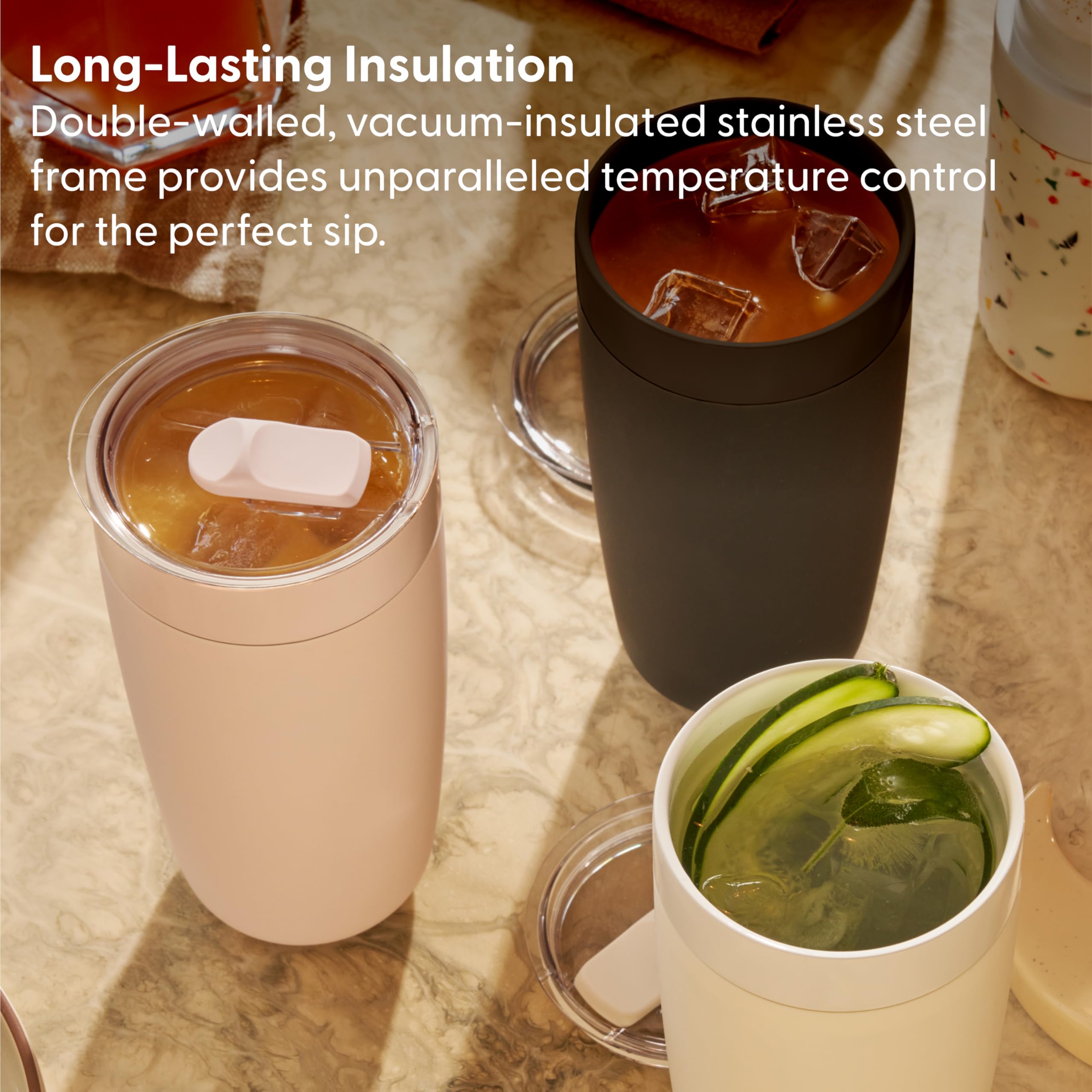 W&P Porter splash-resistant lid demonstrated for on-the-go sipping and reduced spills