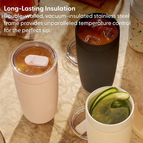 W&P Porter splash-resistant lid demonstrated for on-the-go sipping and reduced spills