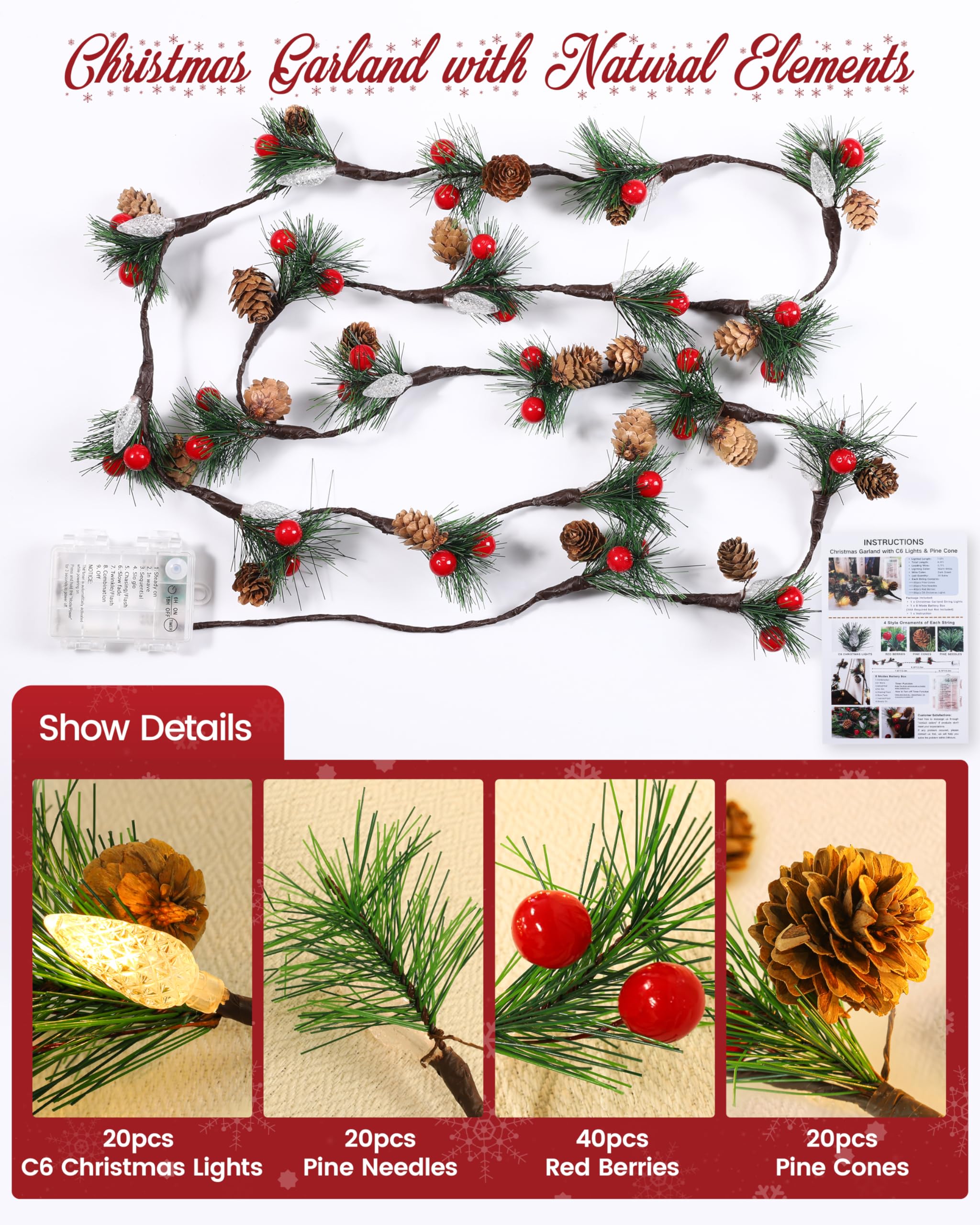 Wabarle close-up of pinecone and red berries detail highlighting handcrafted realism and charm