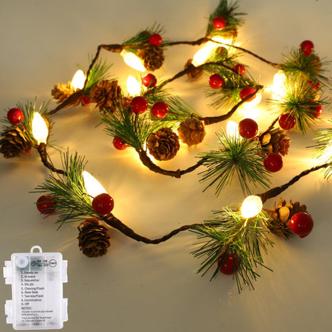 Wabarle front view of garland showing full 7ft length and lights, adds instant holiday warmth