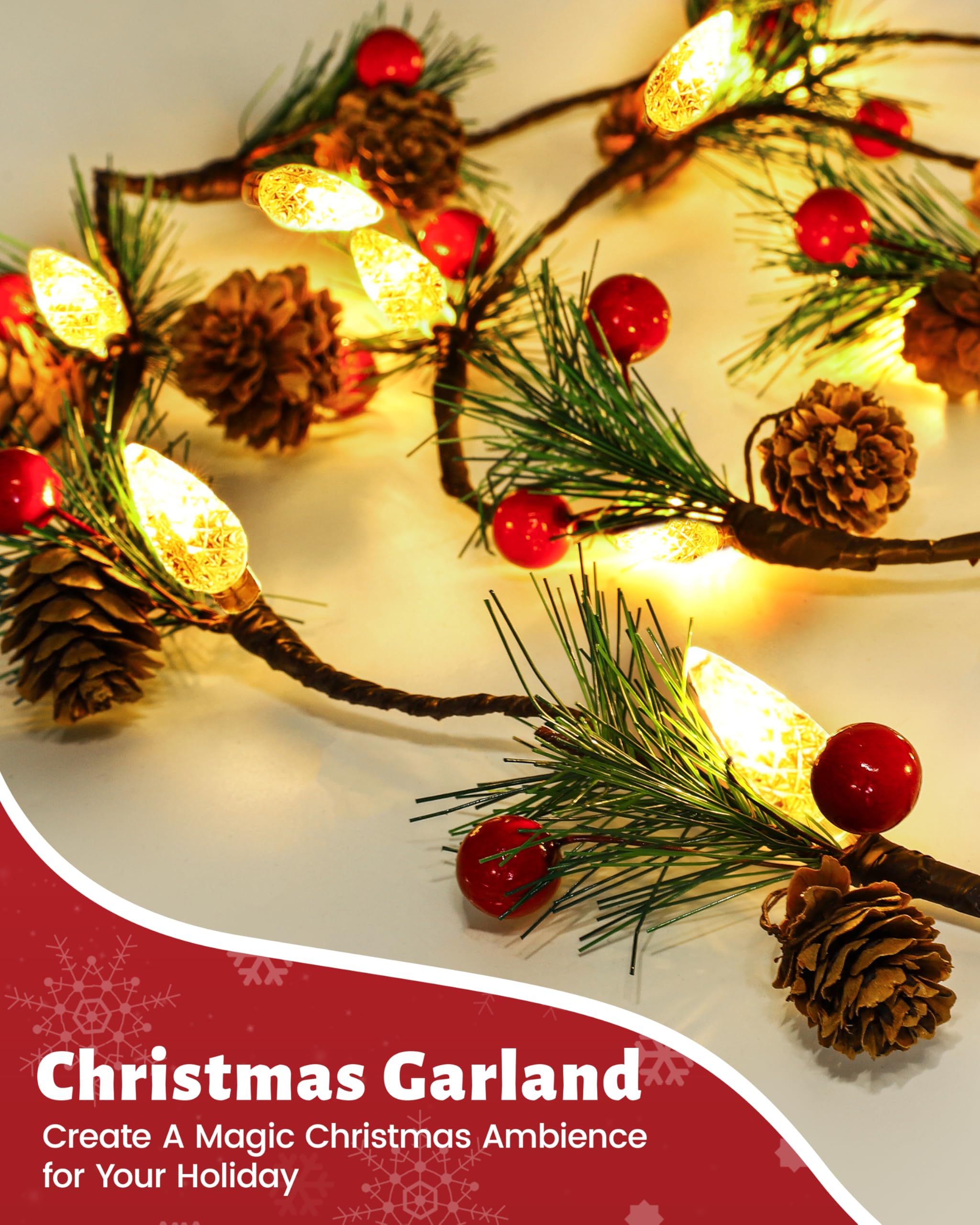 Wabarle garland secured to garden fence illustrating outdoor durability and festive curb appeal
