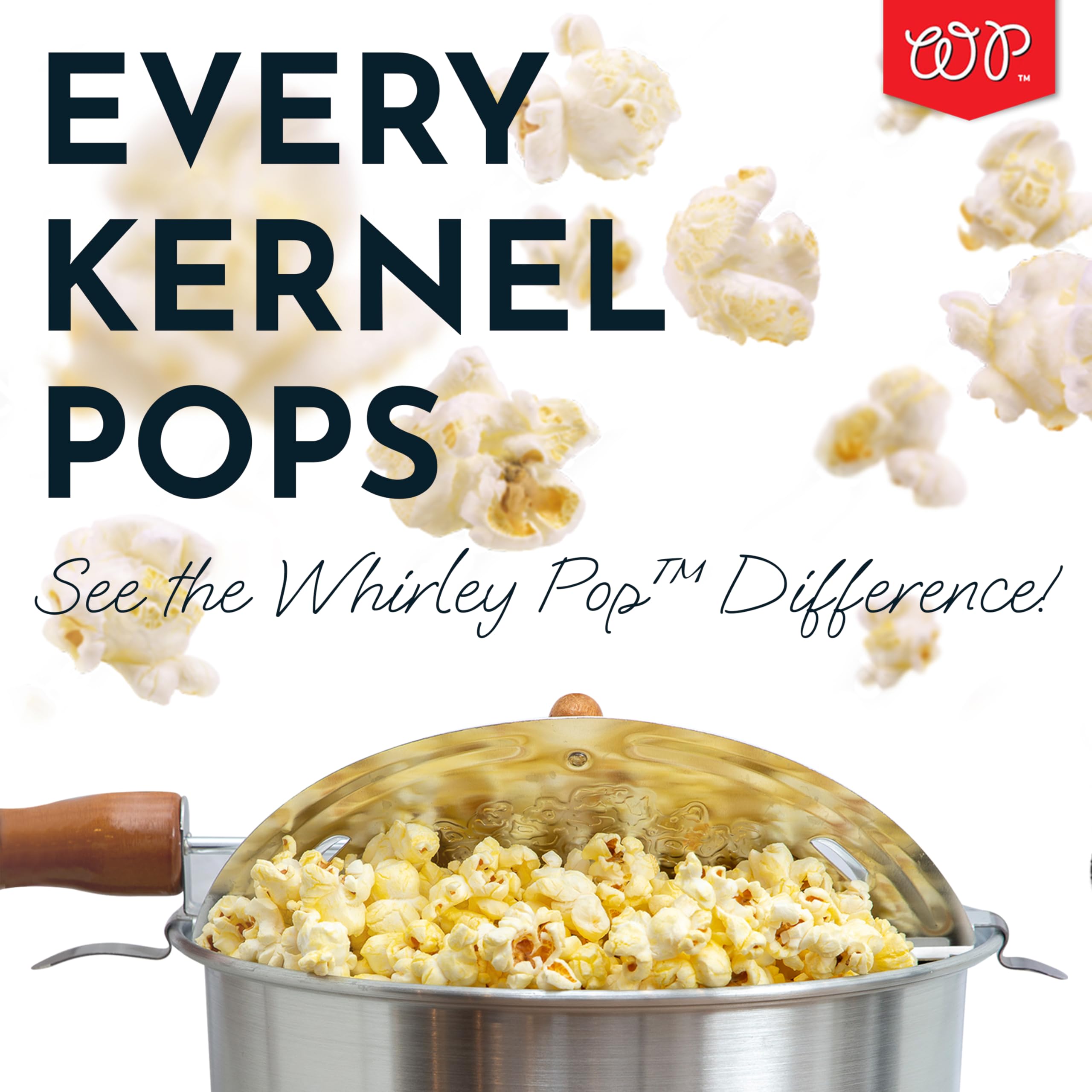 Wabash Valley Farms Whirley Pop beside measuring cup showing batch size benefit