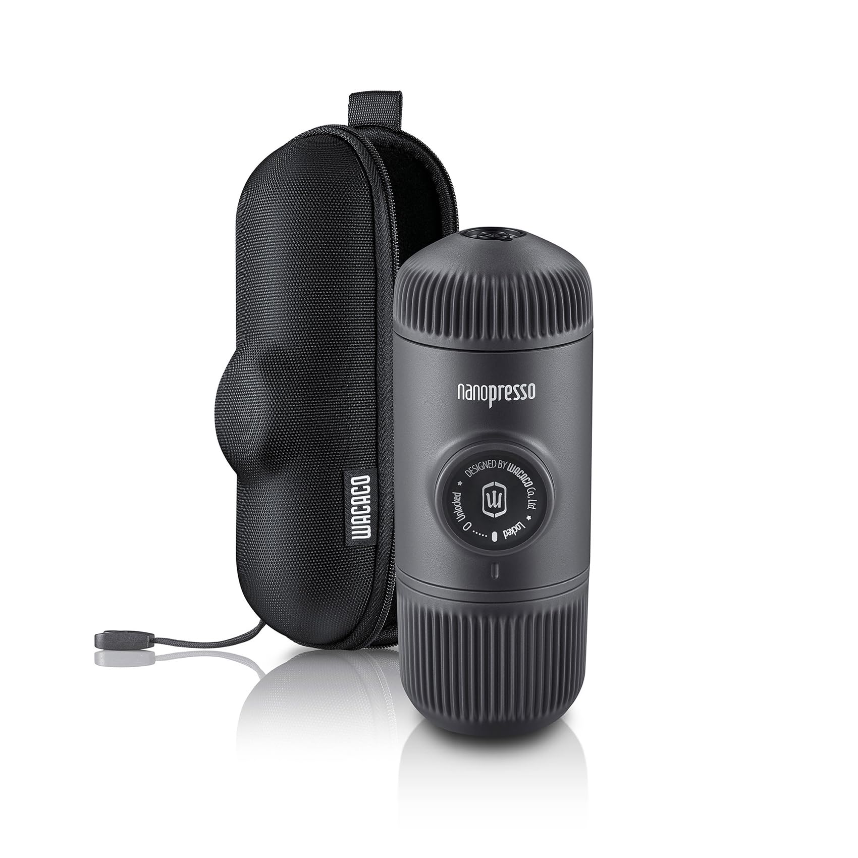 WACACO Nanopresso pump mechanism close-up illustrating patented system for 18 bar pressure