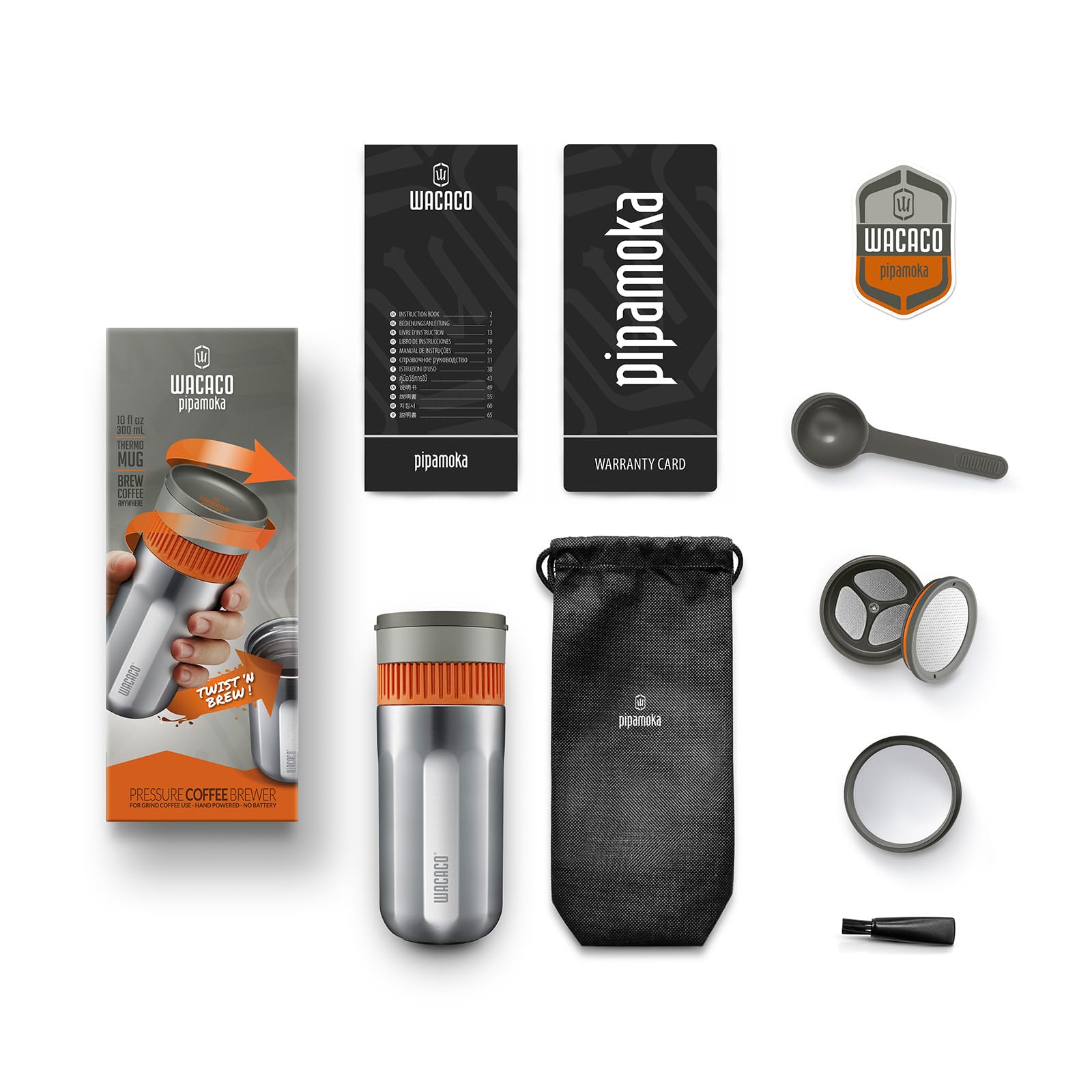 WACACO Pipamoka on a backpack near a trail, portable brewing for outdoor adventures