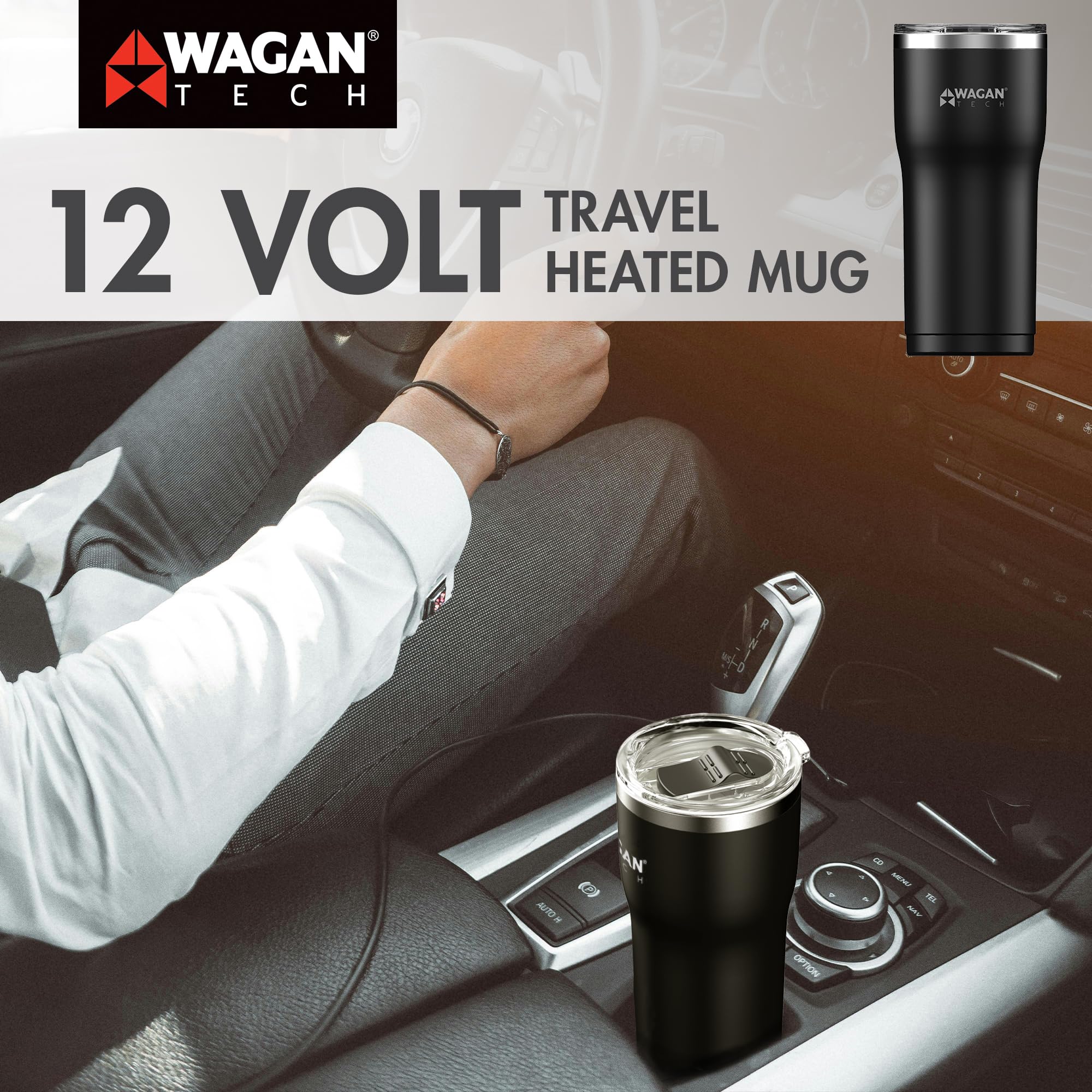 Wagan EL6101 spill-resistant lid tested on dashboard to prevent messes