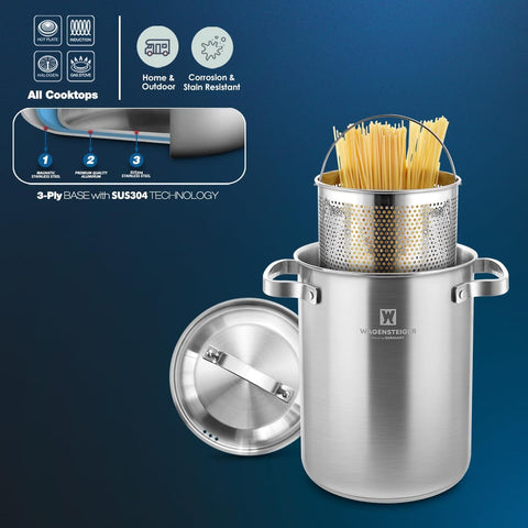 WAGENSTEIGER ergonomic stainless handle and built-in fixing hook for safe, steady handling