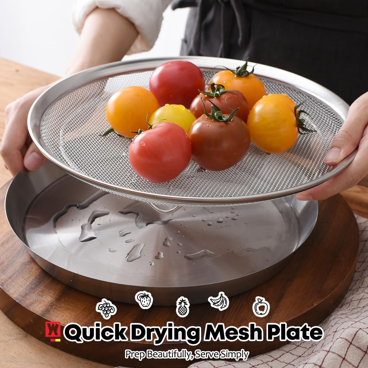 WAGENSTEIGER mesh basket inside air fryer illustrating even heat circulation benefit