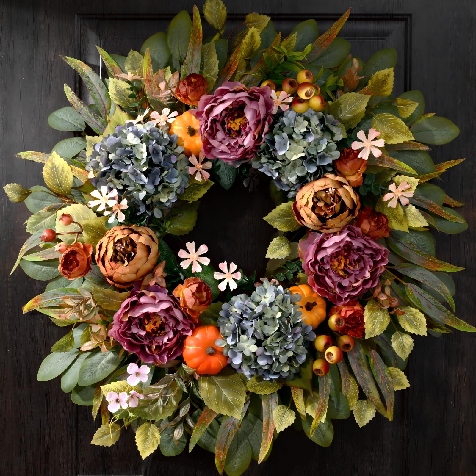 Waipfaru front-facing wreath showing full autumn color and welcoming entry impact