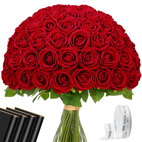 Waipfaru front view of 50 red roses bouquet showing value and readiness