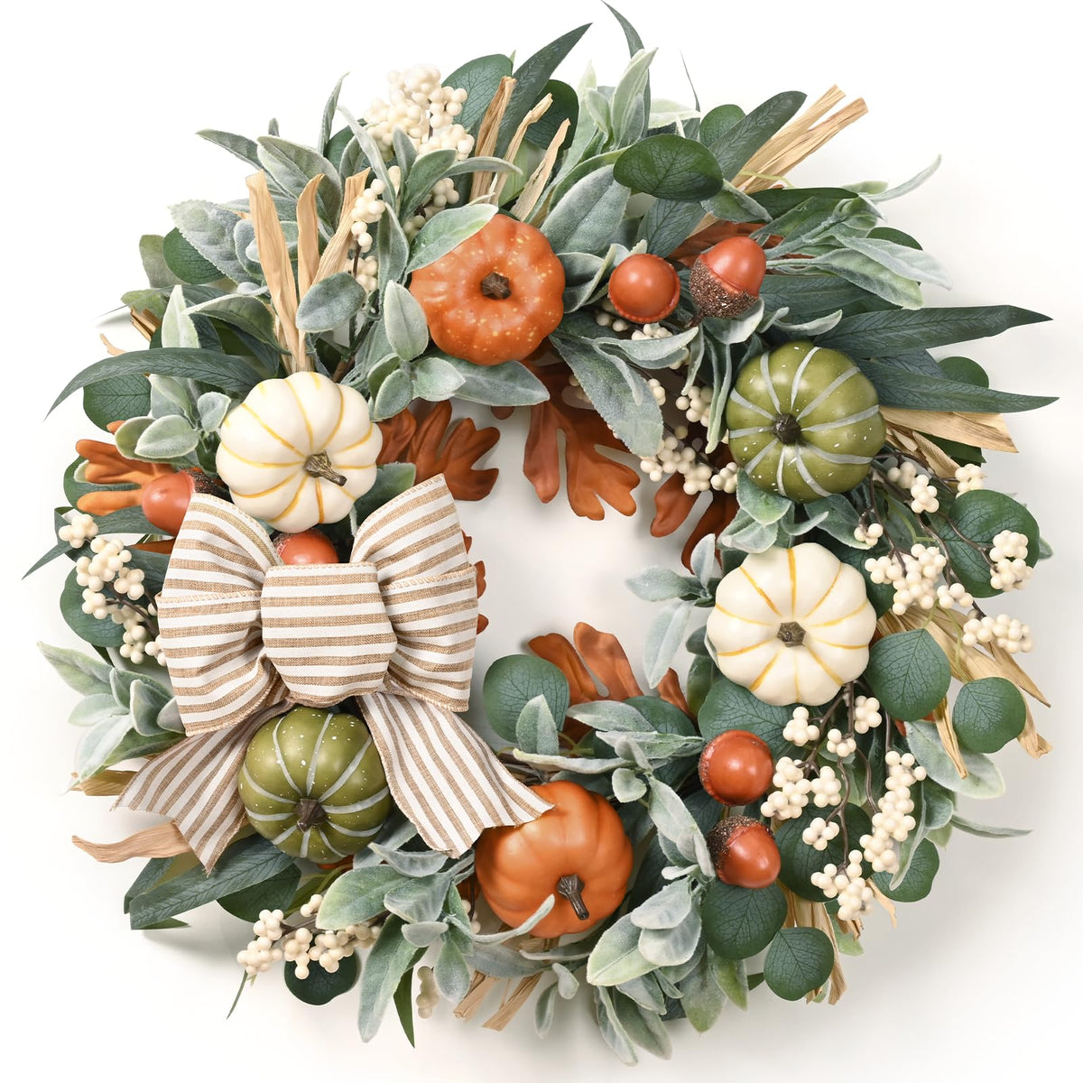 Waipfaru front view of 22-inch fall wreath adds welcoming curb appeal