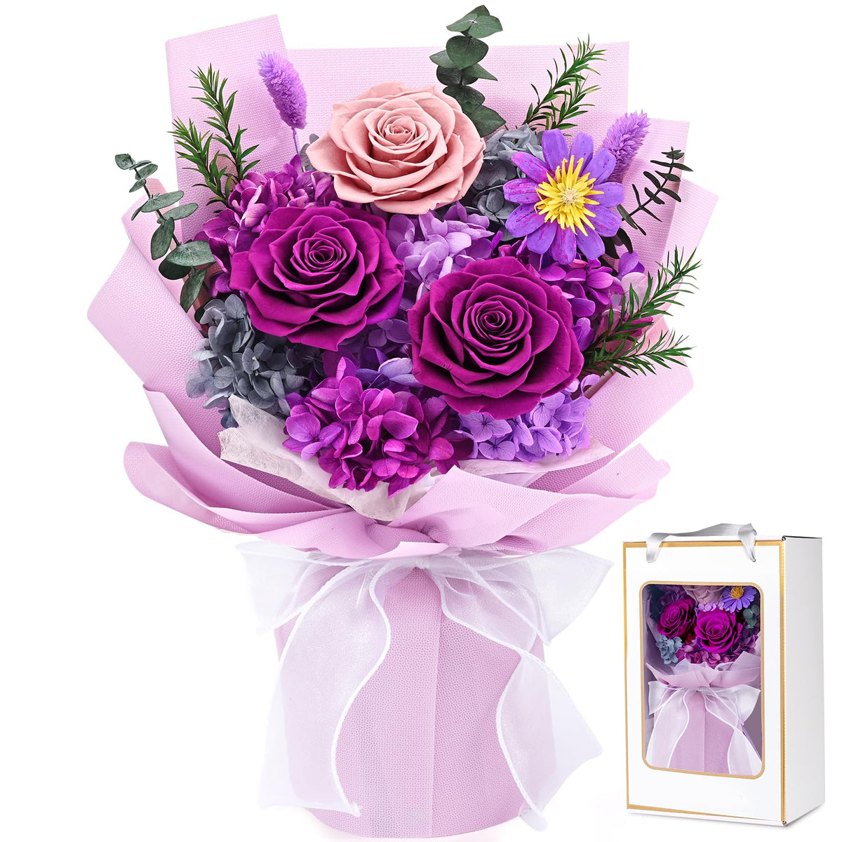 Waipfaru front view gift box showing ready-to-gift bouquet and elegant presentation benefit