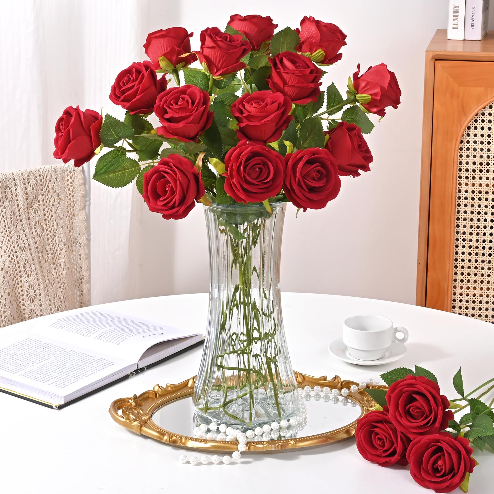 Waipfaru long-stem roses displayed in a vase adding lasting decor